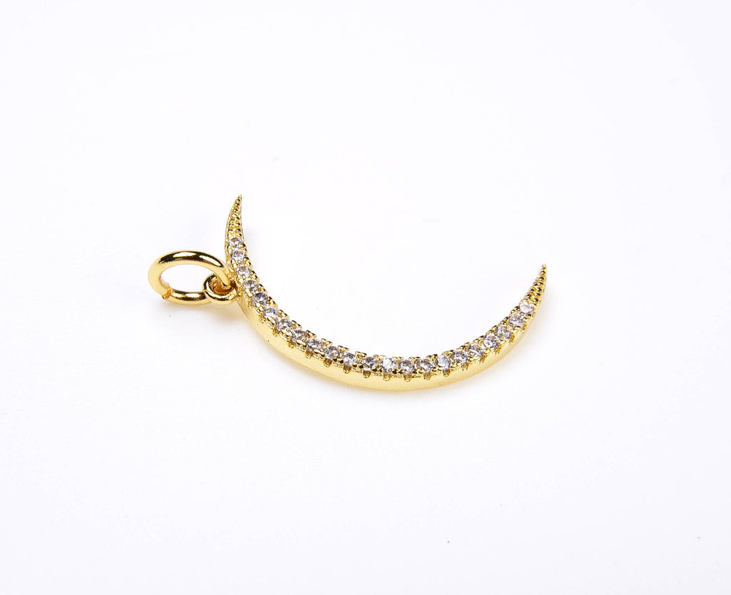 Gold Filled Crescent Moon Charm Pendant CZ Micro Pave