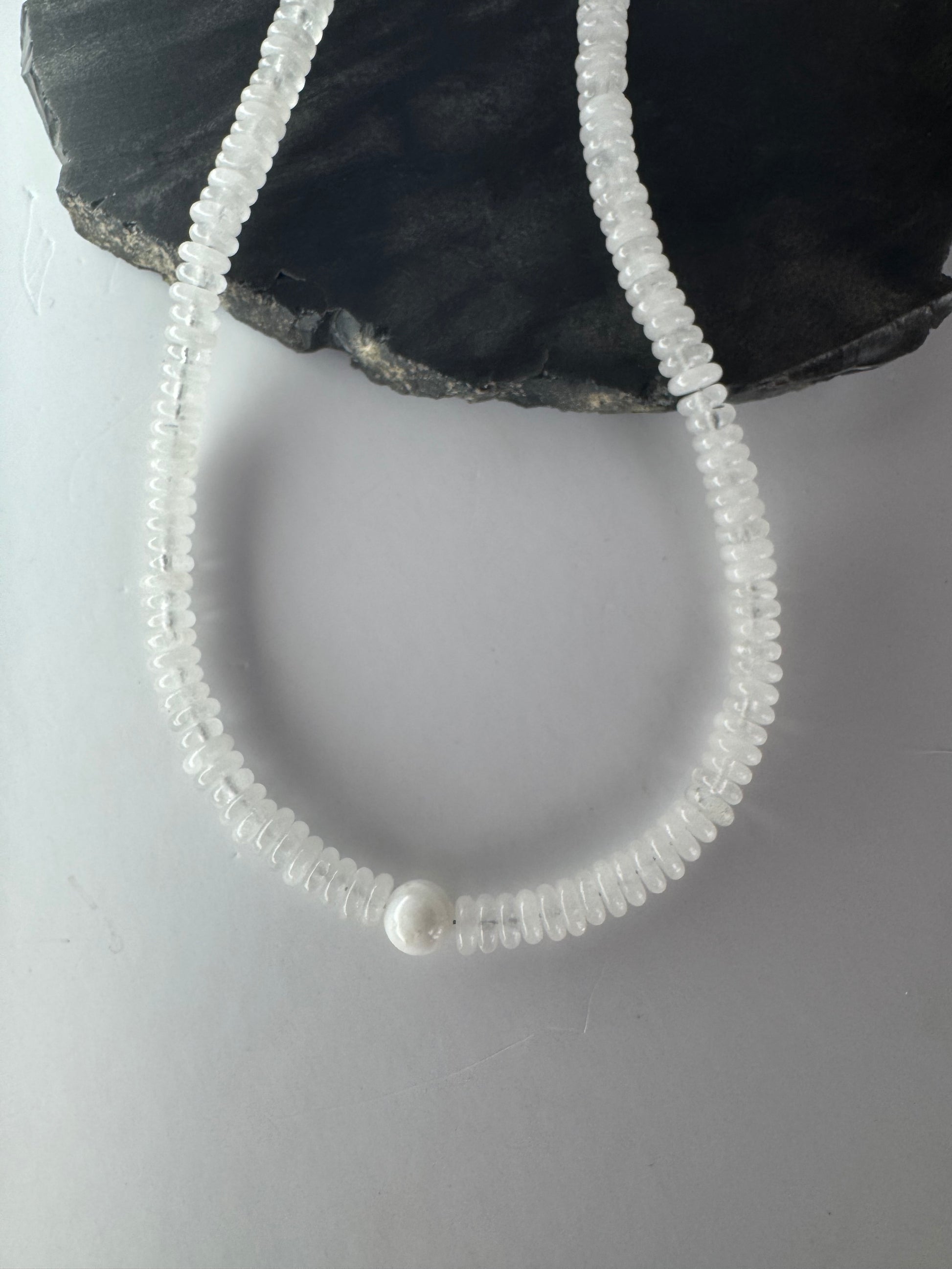 Natural White Moonstone Heishi Necklace