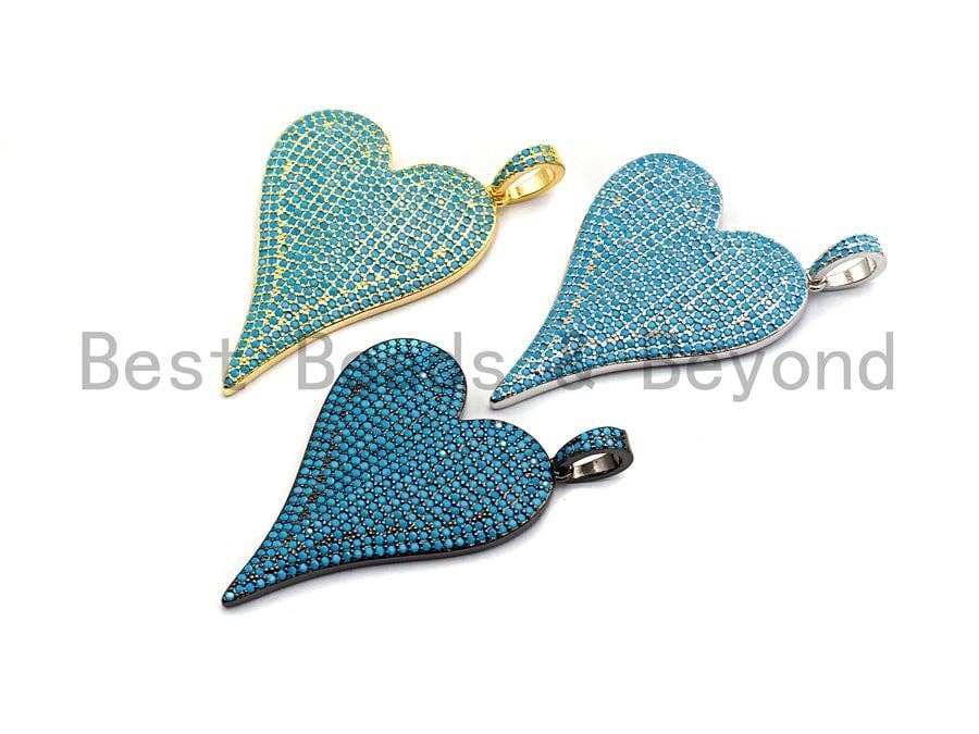 CZ Turquoise Micro Pave Large Heart Charm / Pendant