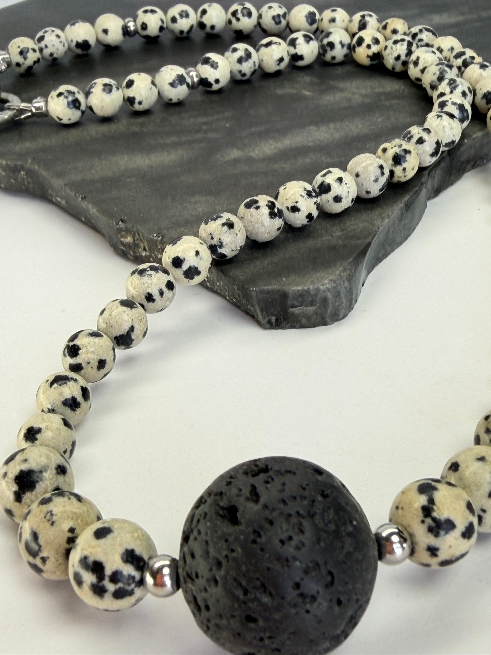 Dalmatian Jasper Necklace with Lava Stone