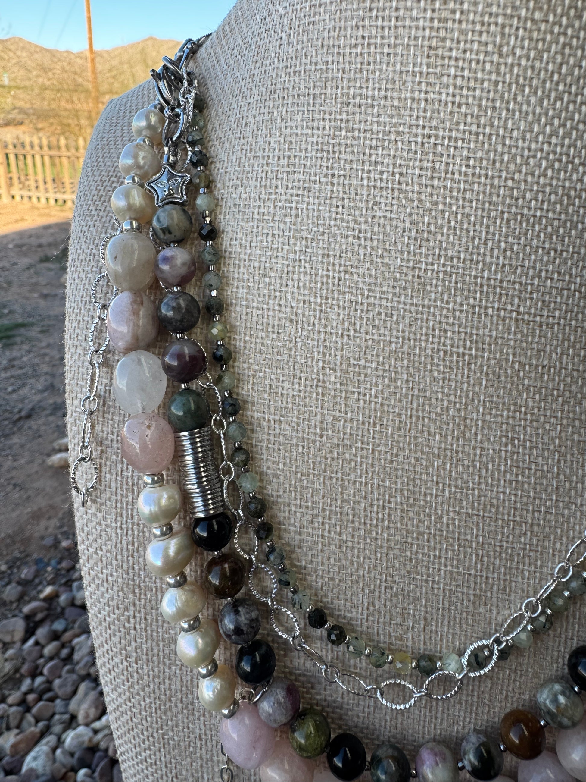 Morganite, Freshwater Pearl and Tourmaline Convertible Necklace