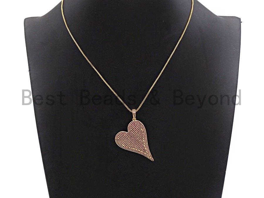 CZ Fuchsia Micro Pave Large Heart Charm/Pendant
