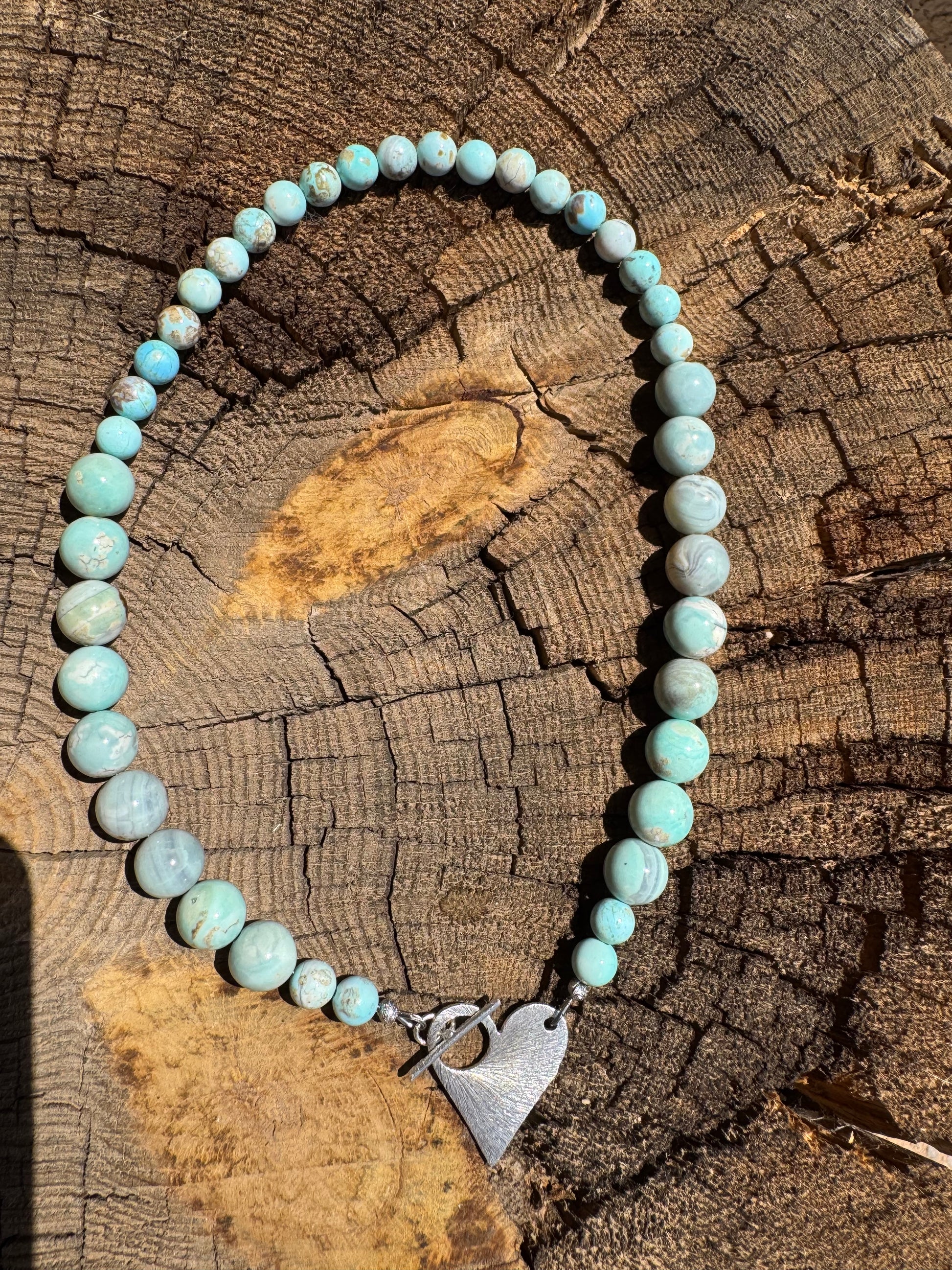 Dragon Skin Agate Bead Necklace with Silver Heart Toggle