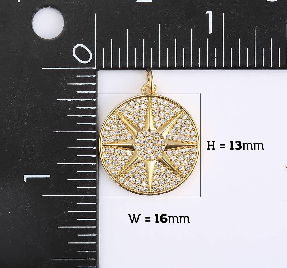 Gold Filled Starburst Charm Pendant CZ Micro Pave