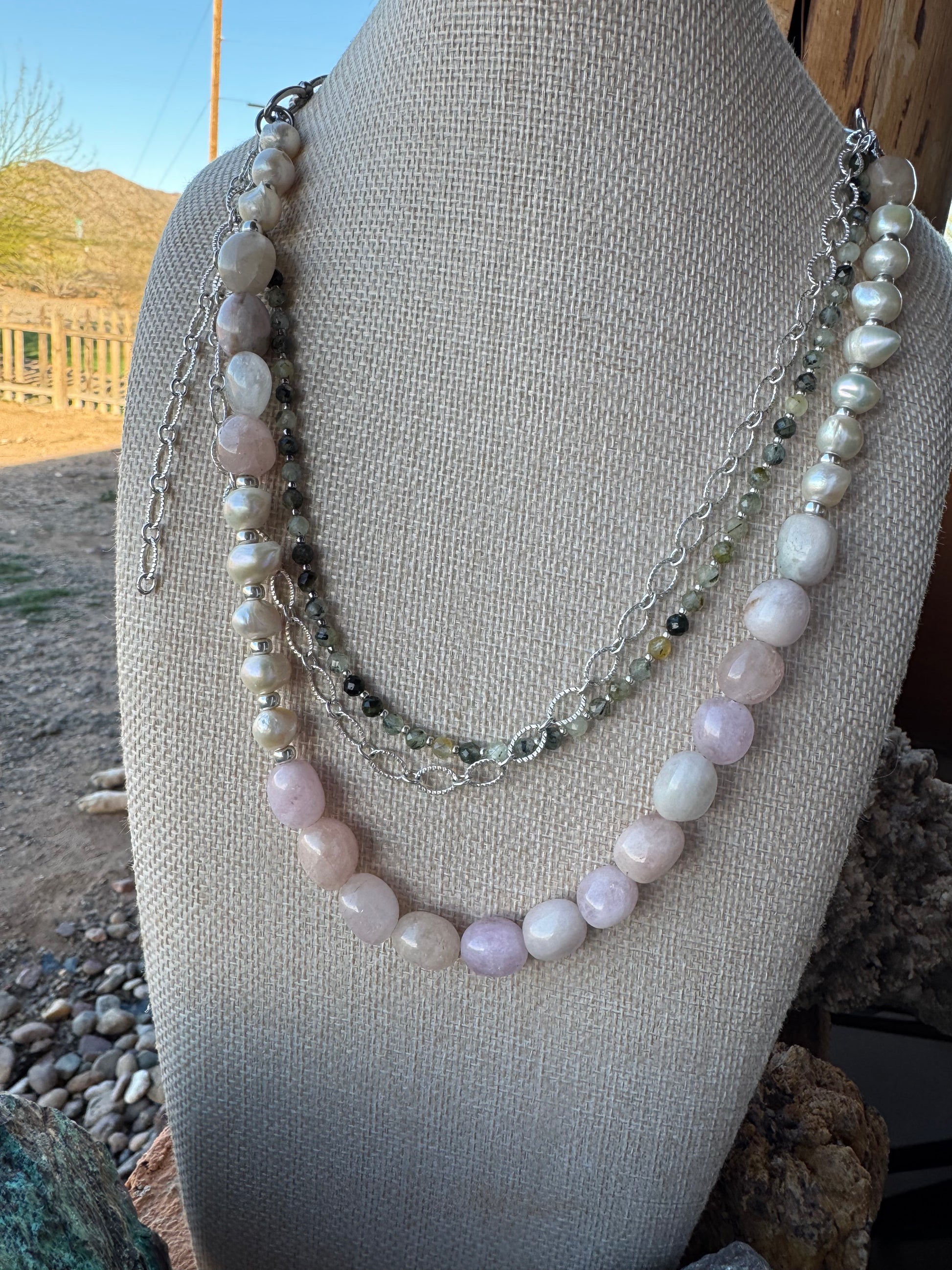 Morganite, Freshwater Pearl and Tourmaline Convertible Necklace