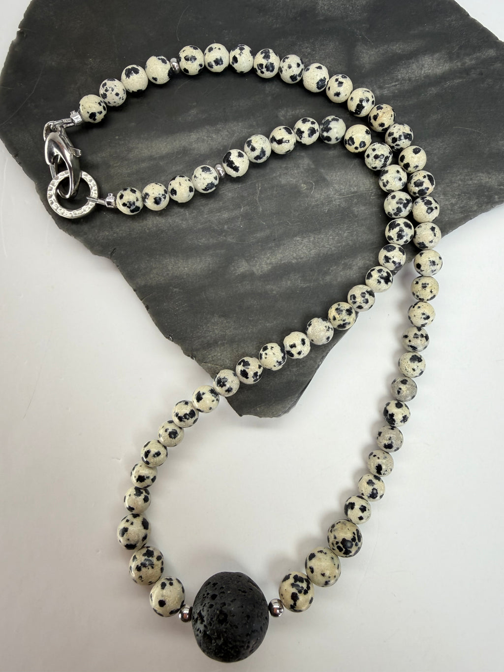 Dalmatian Jasper Necklace with Lava Stone