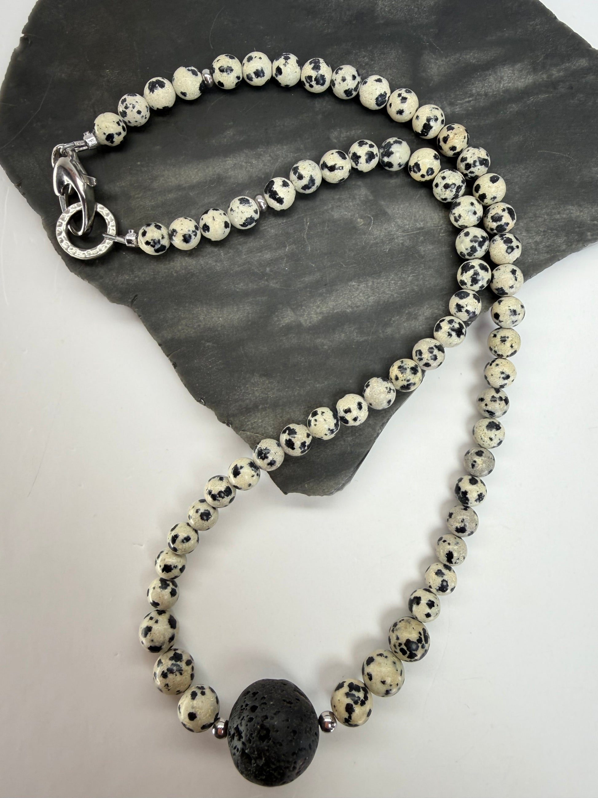 Dalmatian Jasper Necklace with Lava Stone