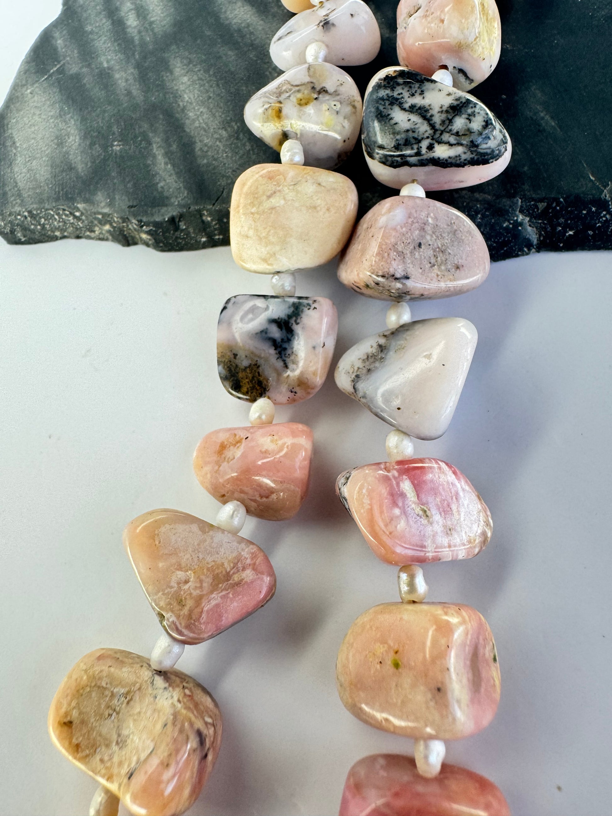 Peruvian Pink Opal & Freshwater Pearl Freeform Nugget Necklace