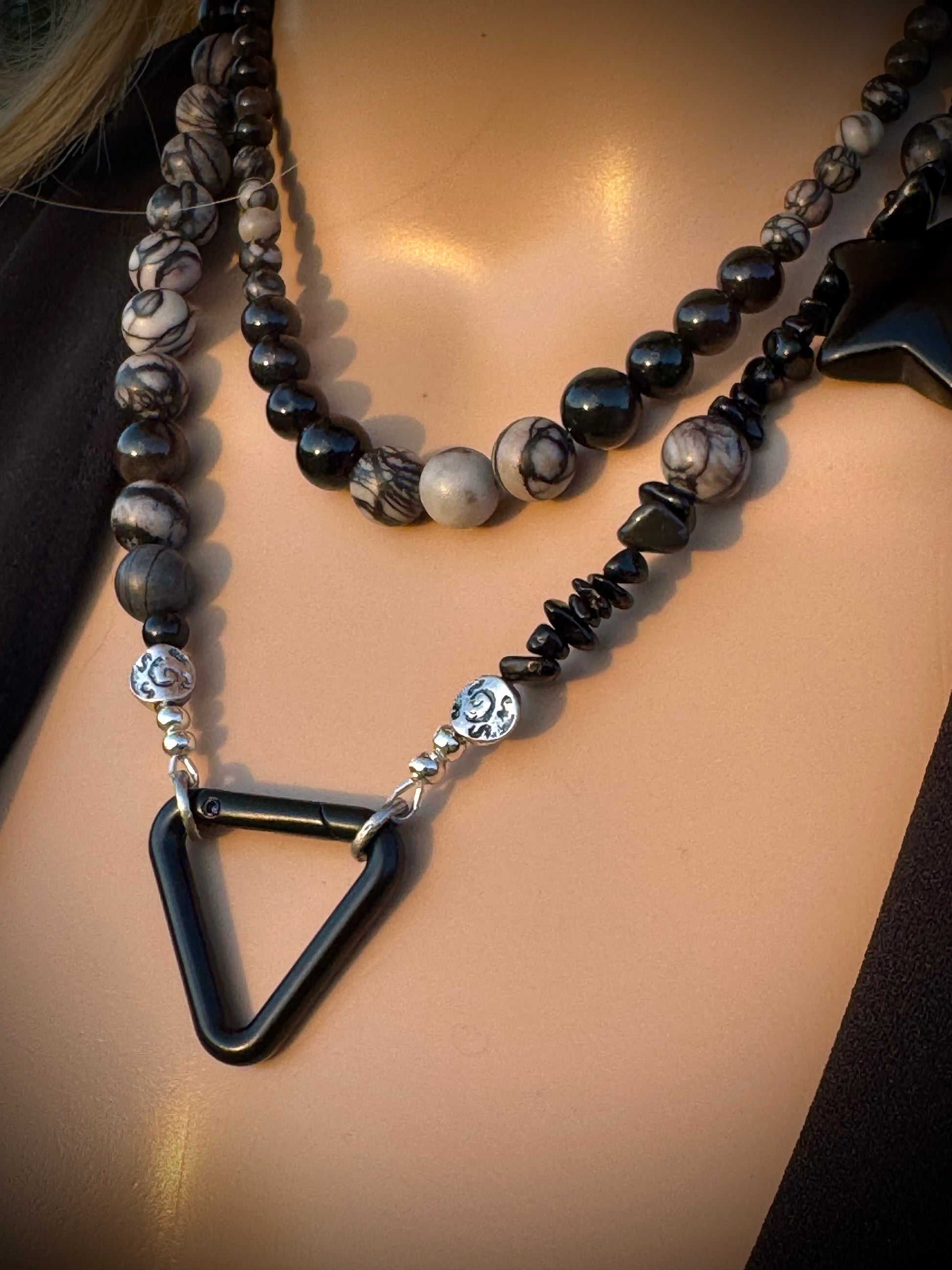 Spiderweb Jasper, Silver Sheen Obsidian - FREE BRACELET