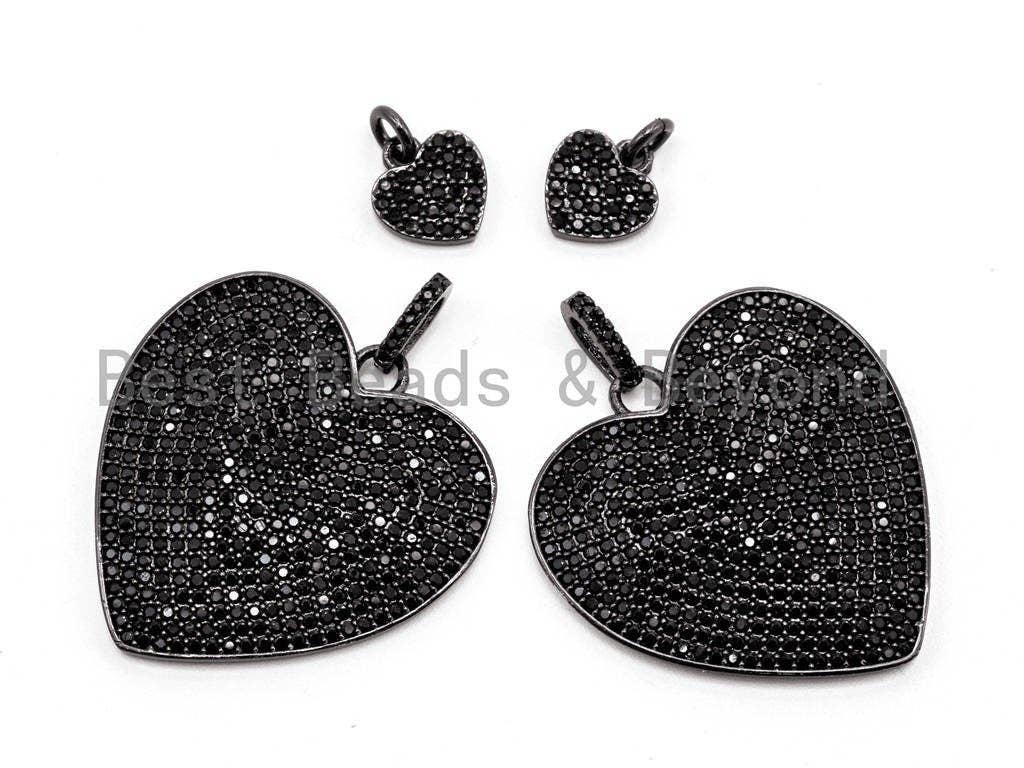 Black CZ Pave On Black Micro Pave Heart Charm