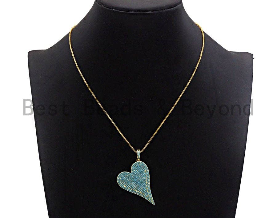CZ Turquoise Micro Pave Large Heart Charm / Pendant