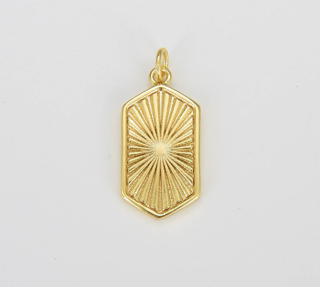 Hexagon Sunburst Geometric Gold Filled Charm Pendant