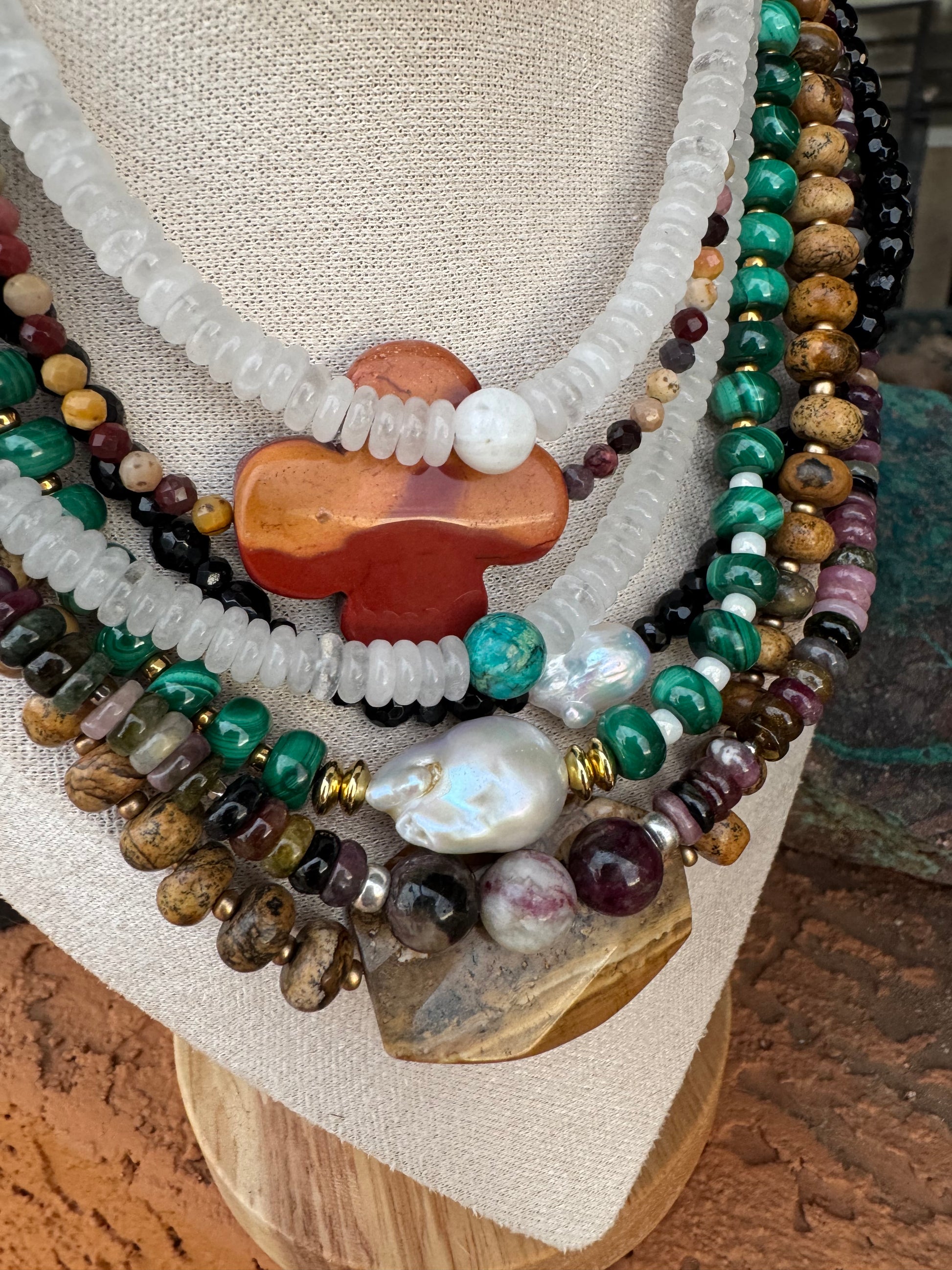 Natural Malachite and Freshwater Baroque Pearl Necklace