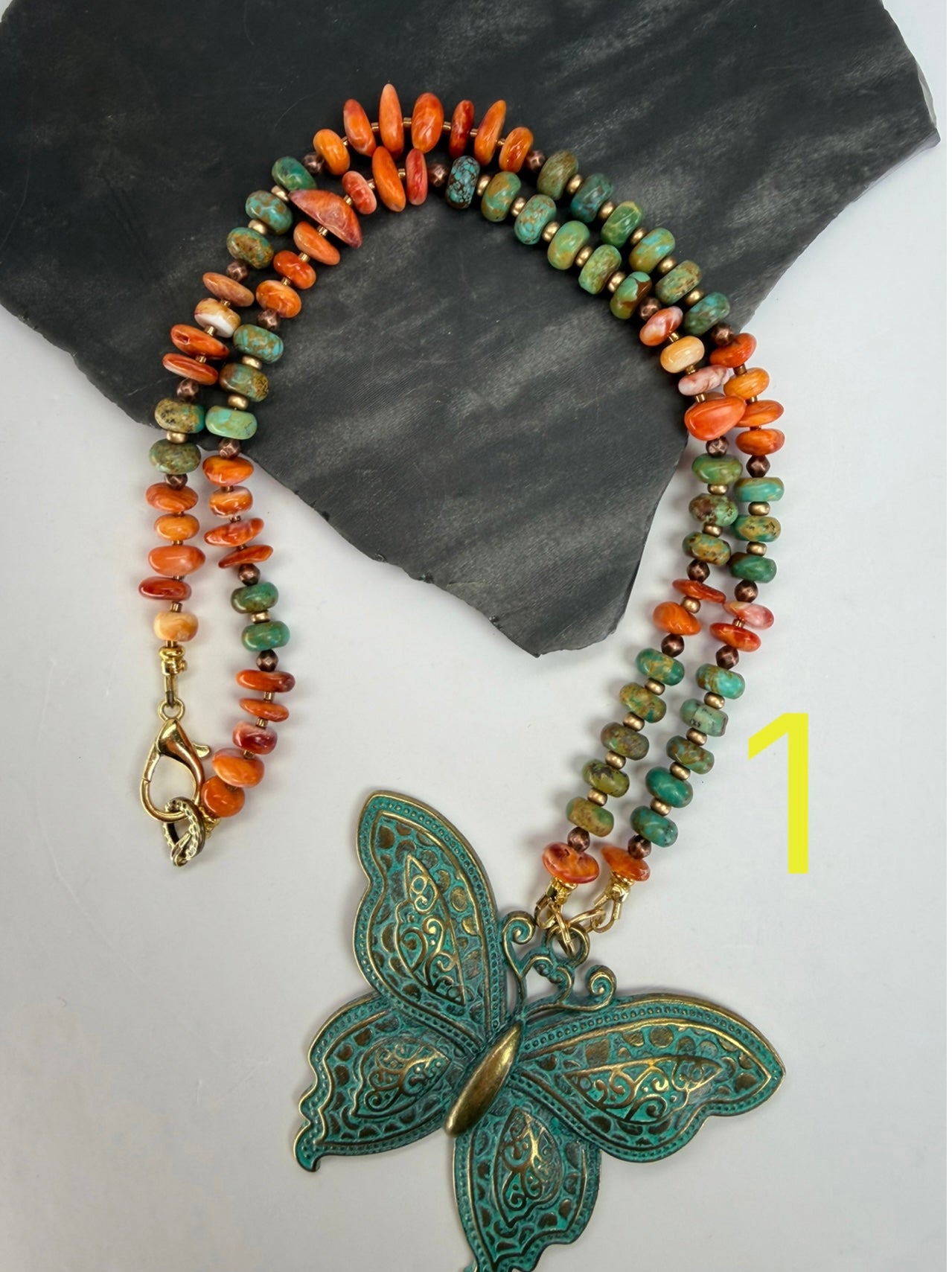 Kingman Turquoise & Spiny Oyster Necklace