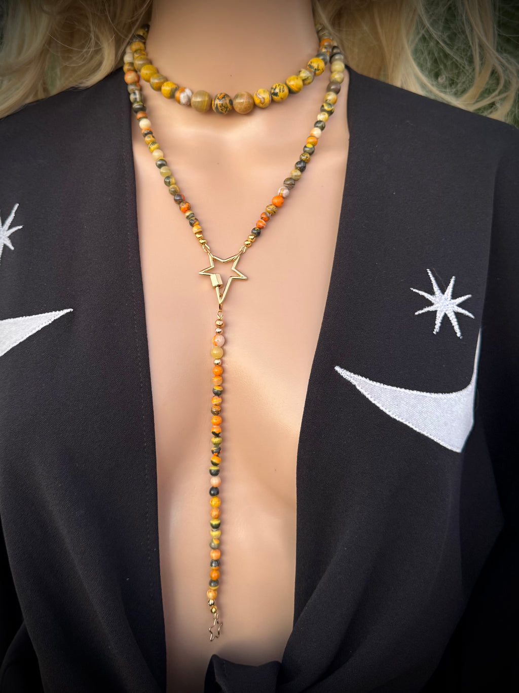 COLLECTIBLE! Bumblebee Jasper Wrap Lariat Necklace