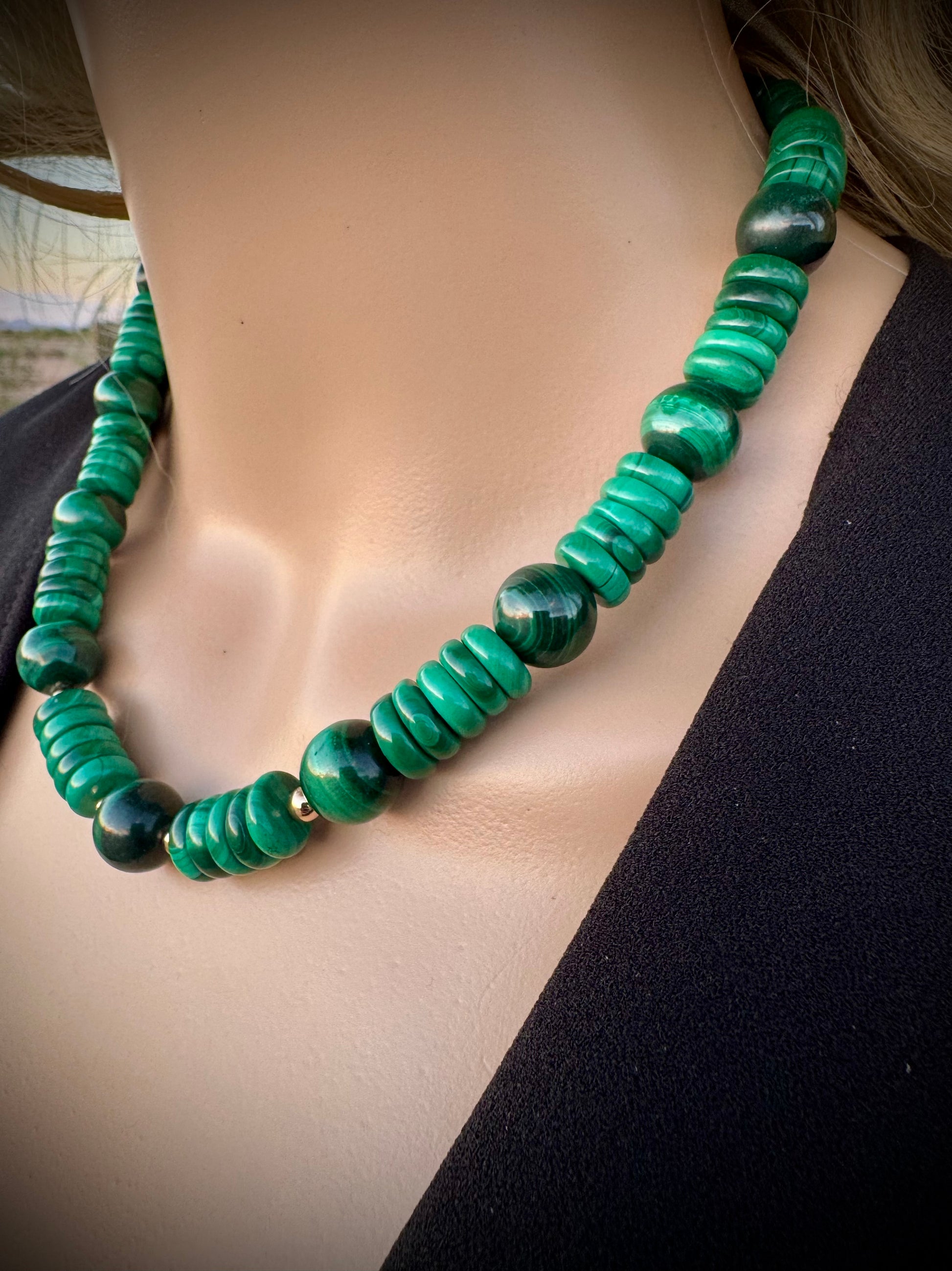 Malachite Necklace – 17” with 3.25” Gold-Plated Extender