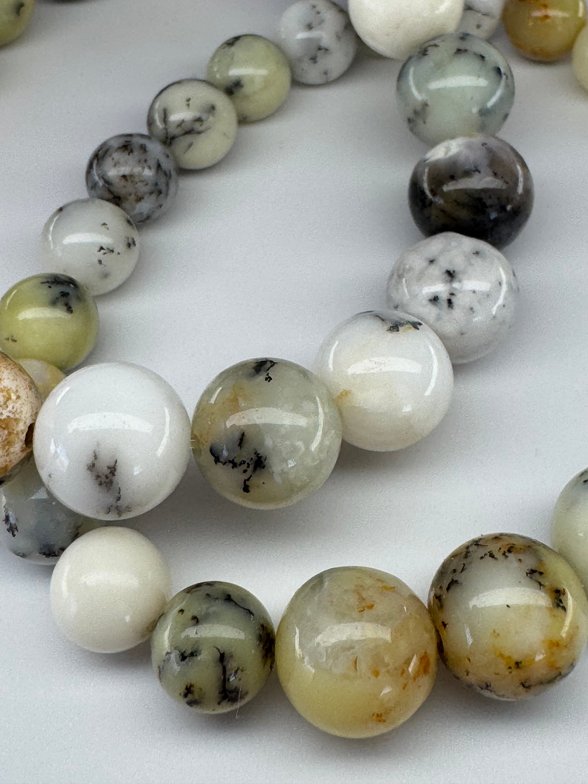 Natural White Opal Bead Stretch Bracelet Pair