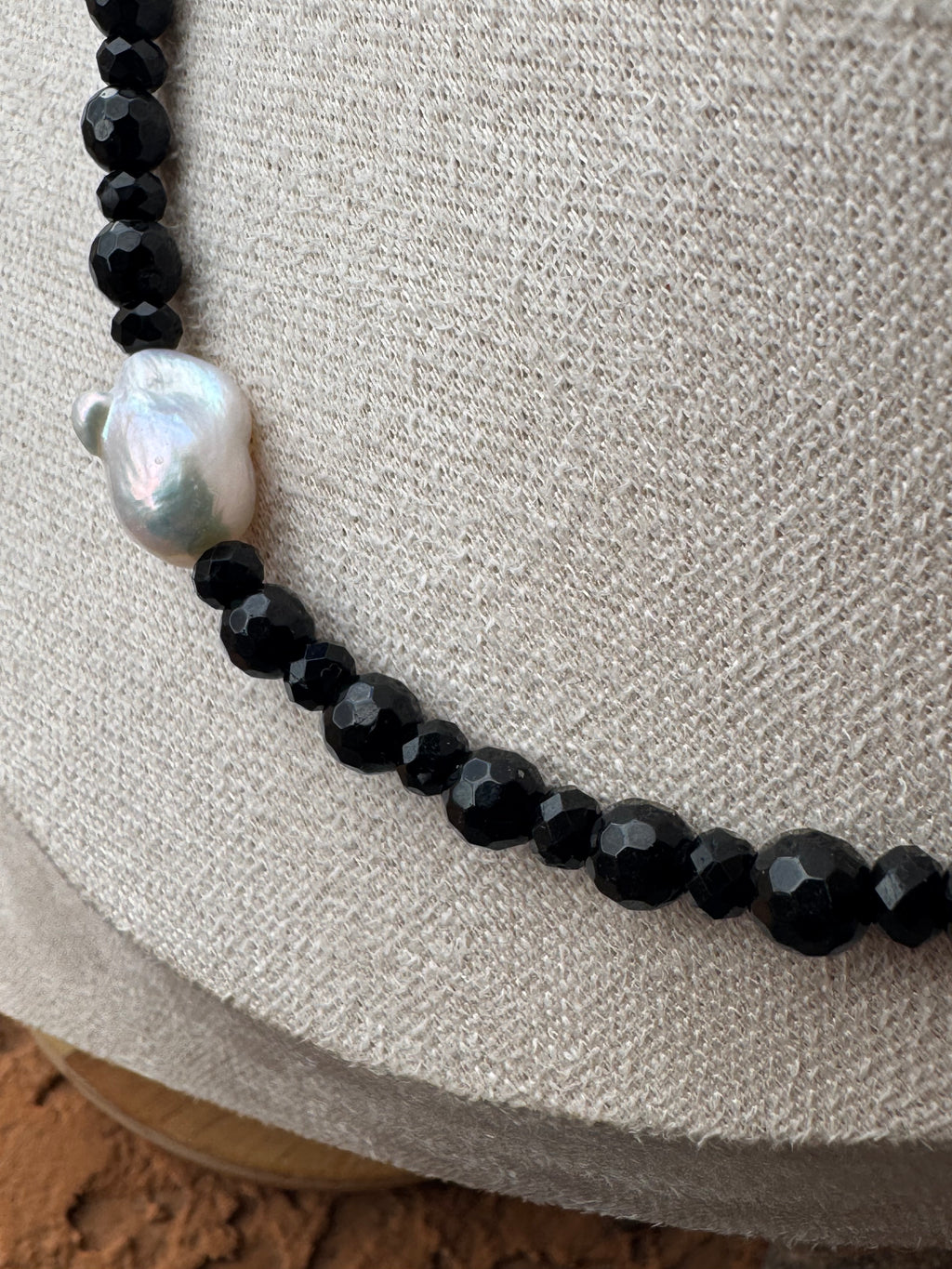 Natural Black Onyx & Freshwater Baroque Pearl Necklace