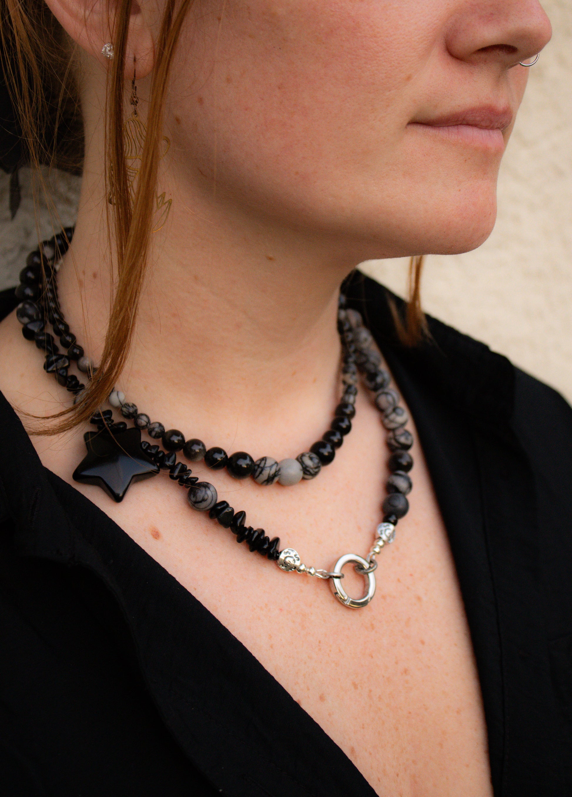 Spiderweb Jasper, Silver Sheen Obsidian - FREE BRACELET