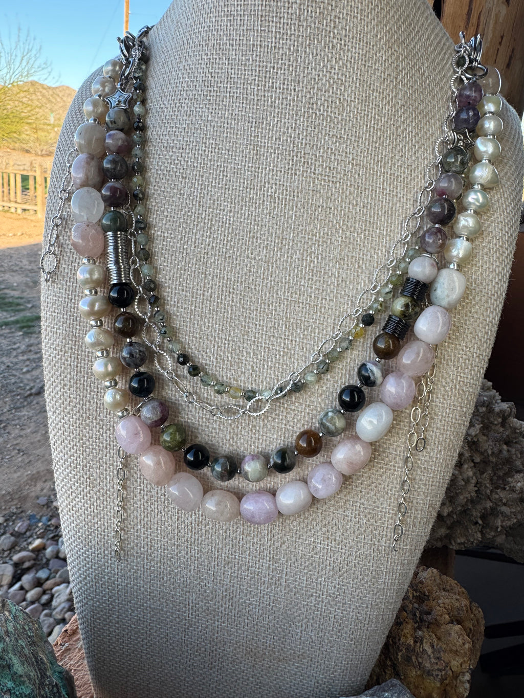 Morganite, Freshwater Pearl and Tourmaline Convertible Necklace