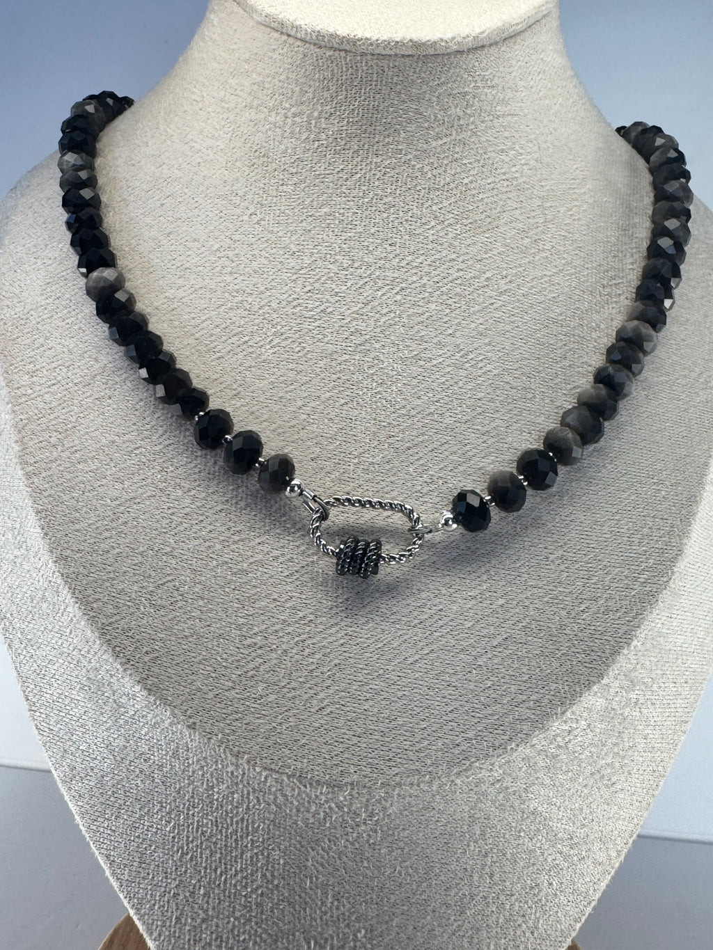Silver Sheen Obsidian faceted necklace with charm connector