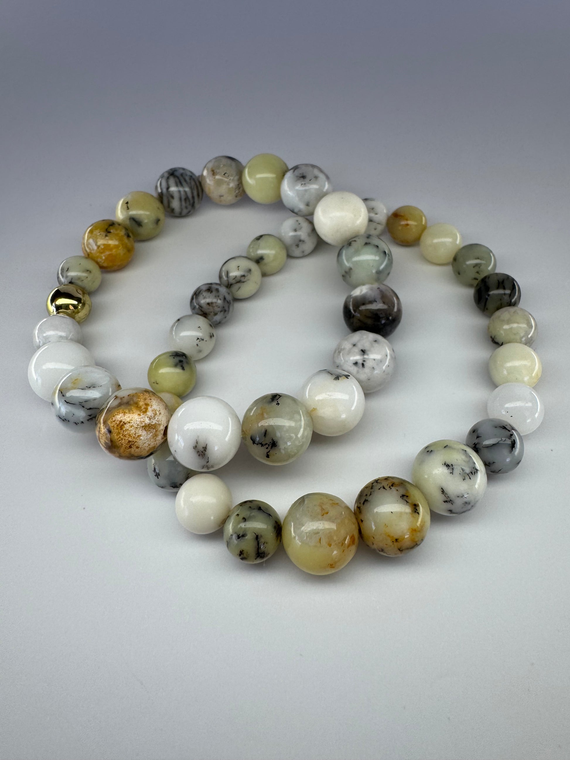 Natural White Opal Bead Stretch Bracelet Pair