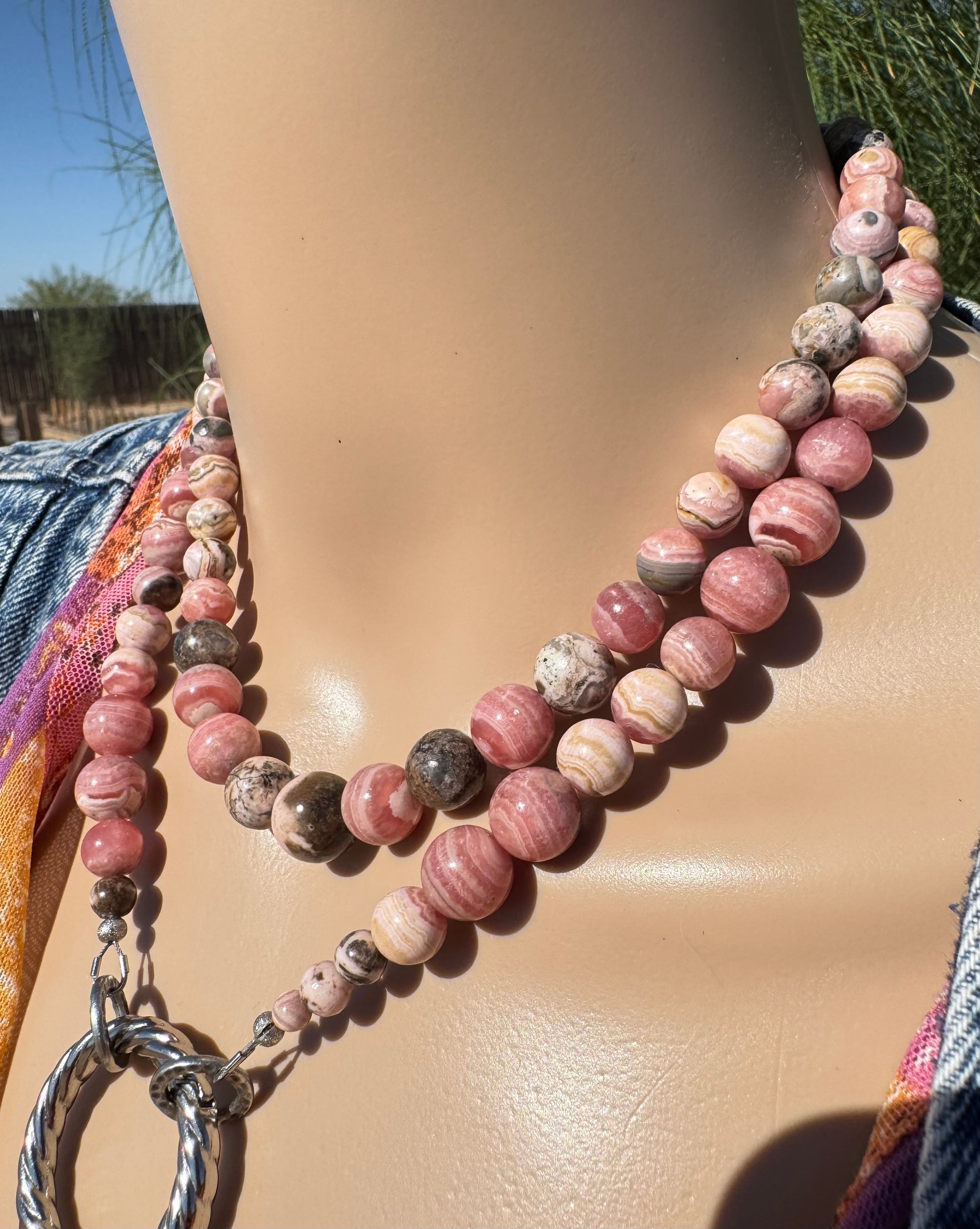 Rhodochrosite Statement Lariat – RARE VARIETIES - Gemmy & Matrix Blend