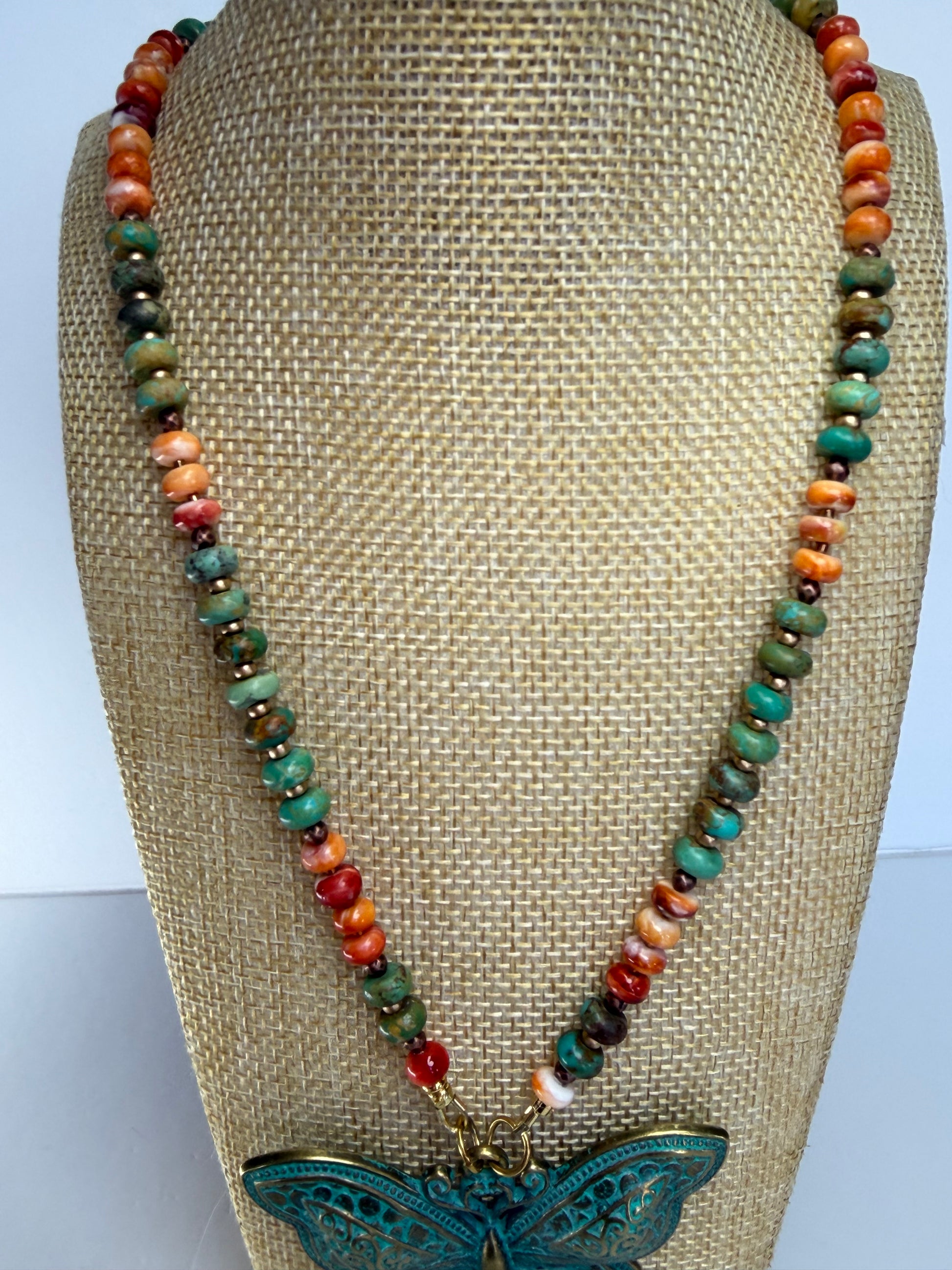 Kingman Turquoise & Spiny Oyster Necklace