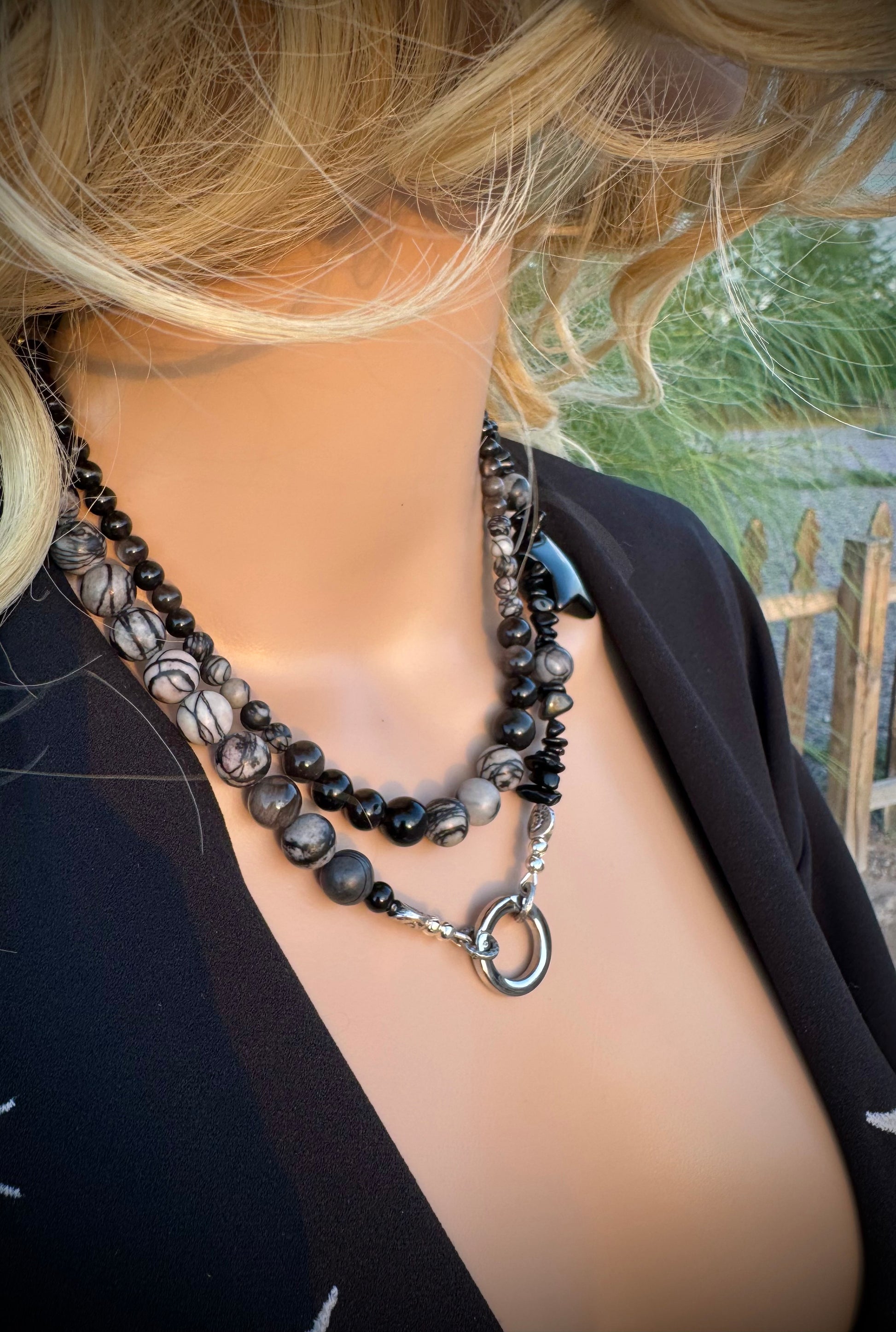 Spiderweb Jasper, Silver Sheen Obsidian - FREE BRACELET