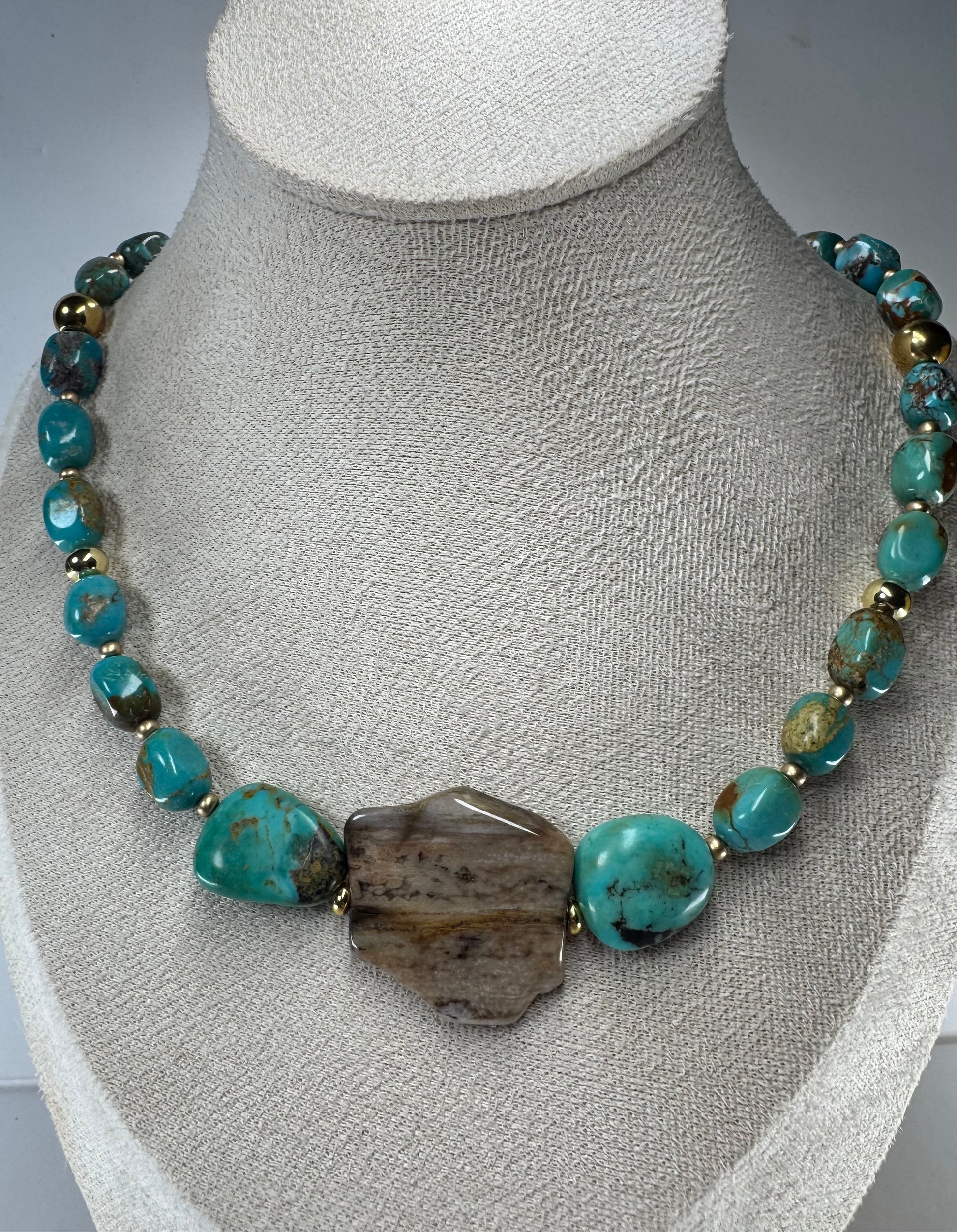 Kingman Turquoise & Petrified Wood Necklace