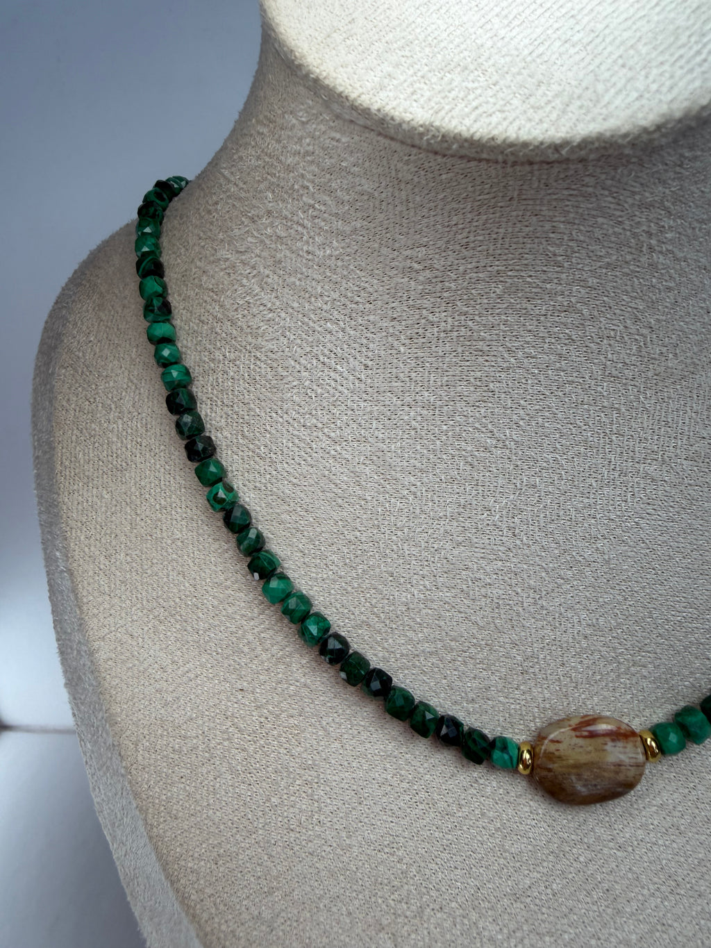 Malachite & Petrified Wood Necklace (Dainty)