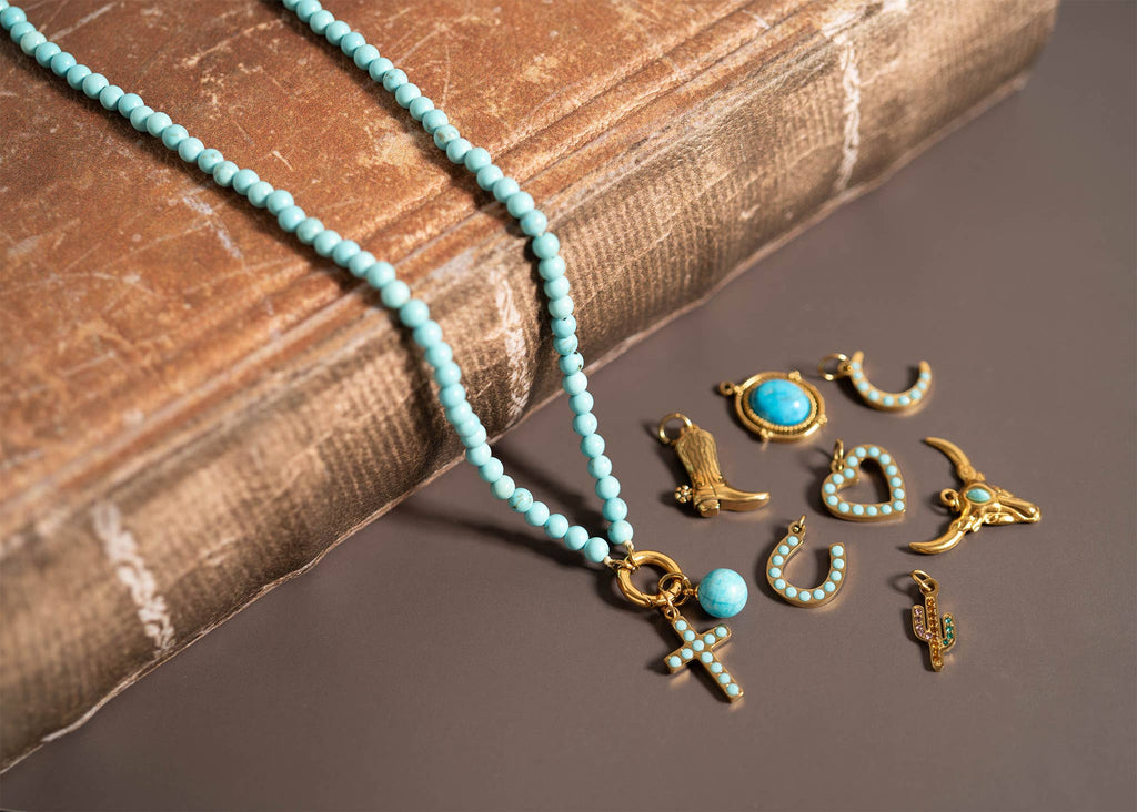 18K Gold PVD Stainless Steel Turquoise Stone Horseshoe Charm