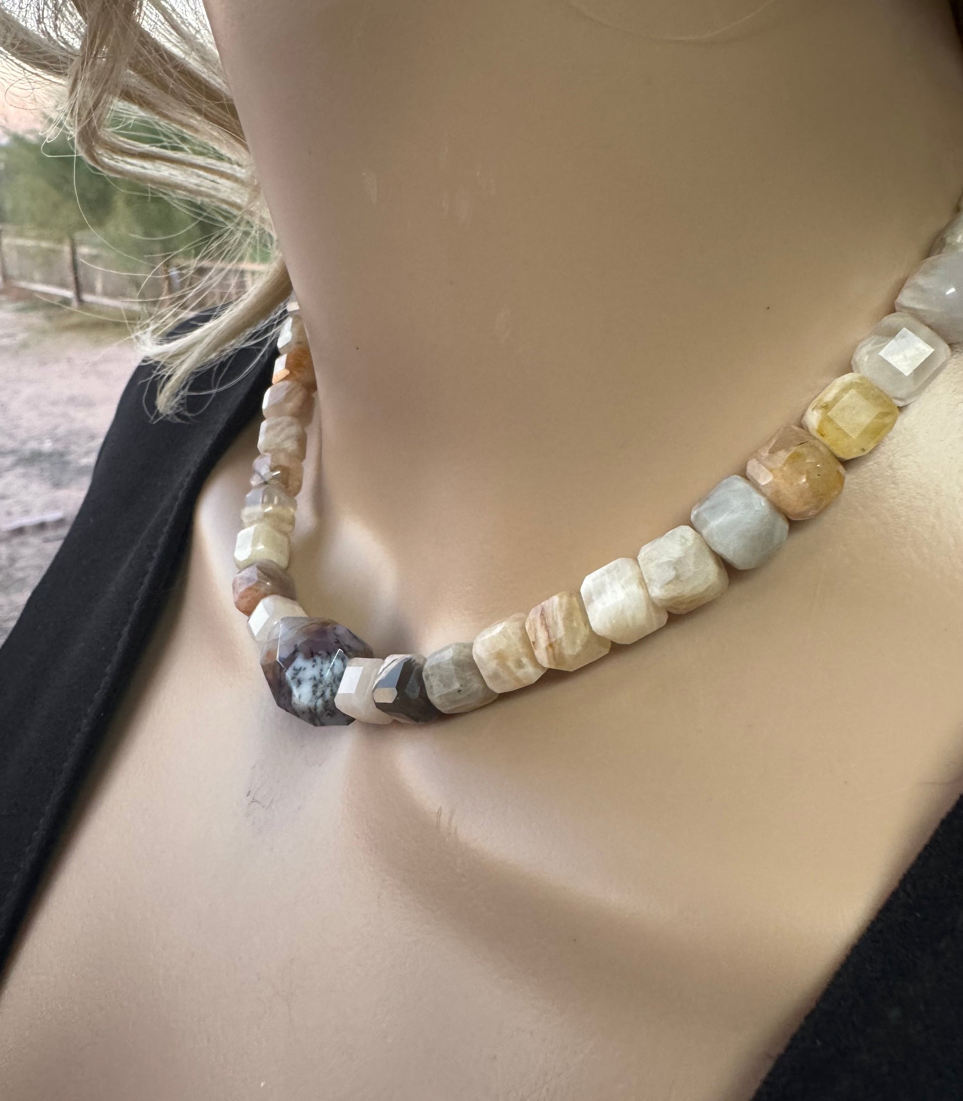 Multi-Color Moonstone & Dendritic Agate Nugget Necklace