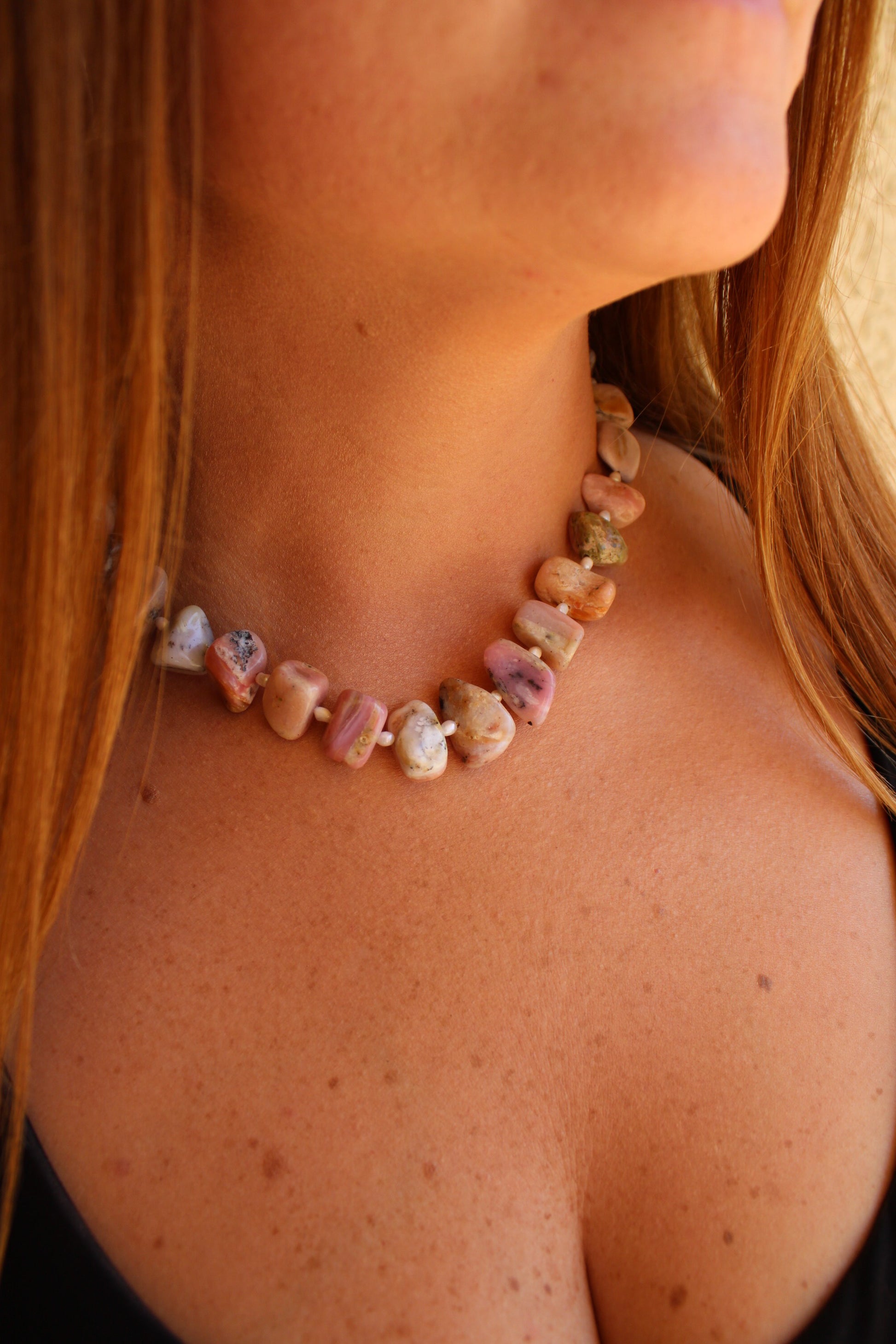 Peruvian Pink Opal & Freshwater Pearl Freeform Nugget Necklace