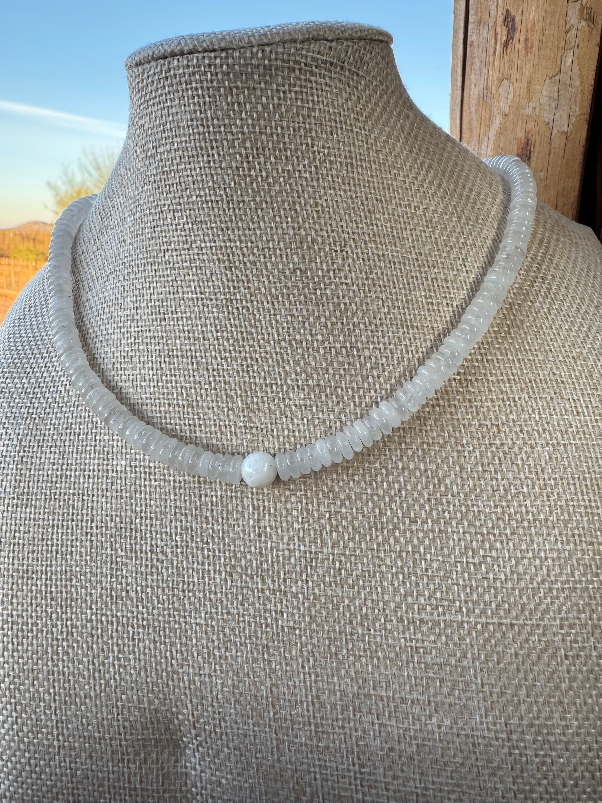 Natural White Moonstone Heishi Necklace