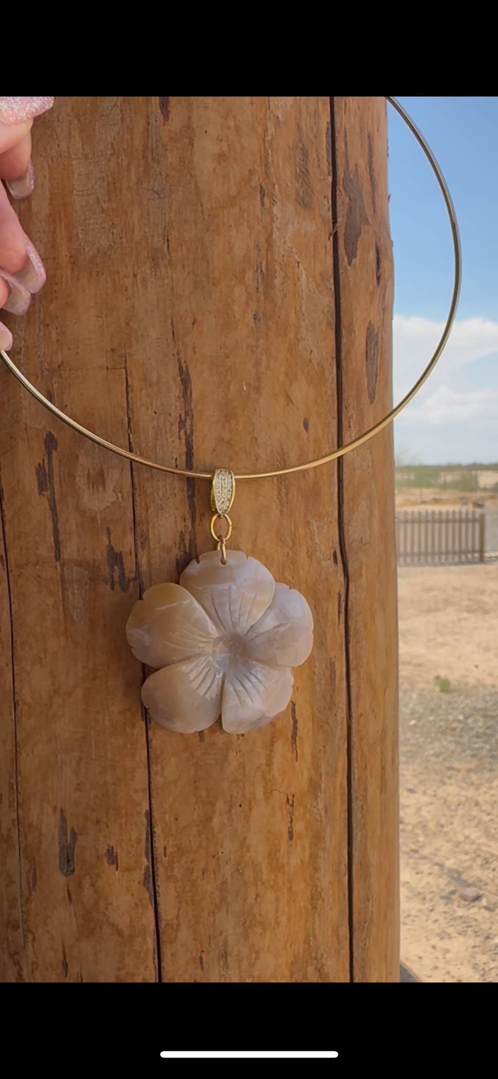 Flower Agate Pendant on Gold-Plated Choker Cuff