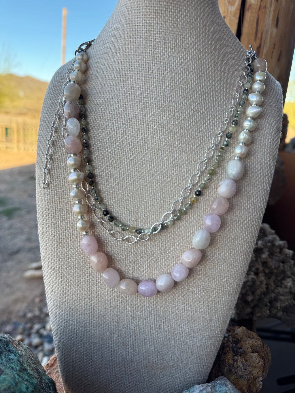 Morganite, Freshwater Pearl and Tourmaline Convertible Necklace
