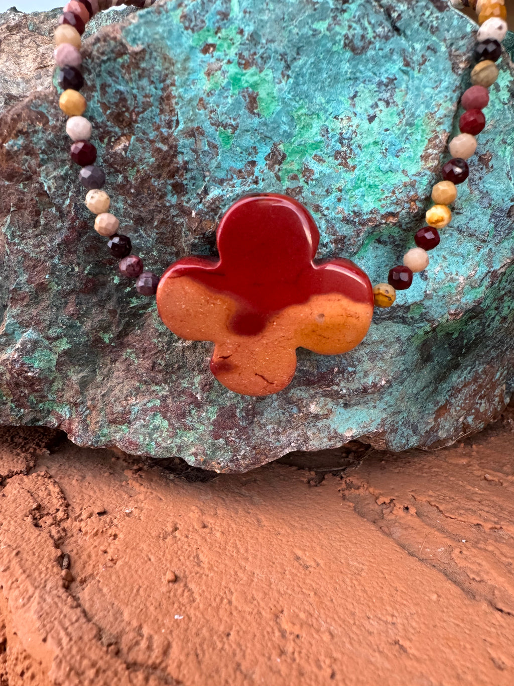 Natural Mookaite Clover Necklace