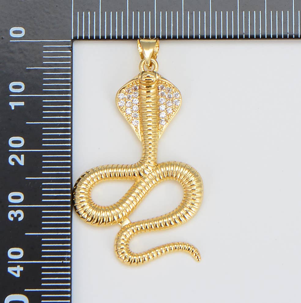 Gold Filled King Cobra Snake Charm - Pendant CZ Micro Pave