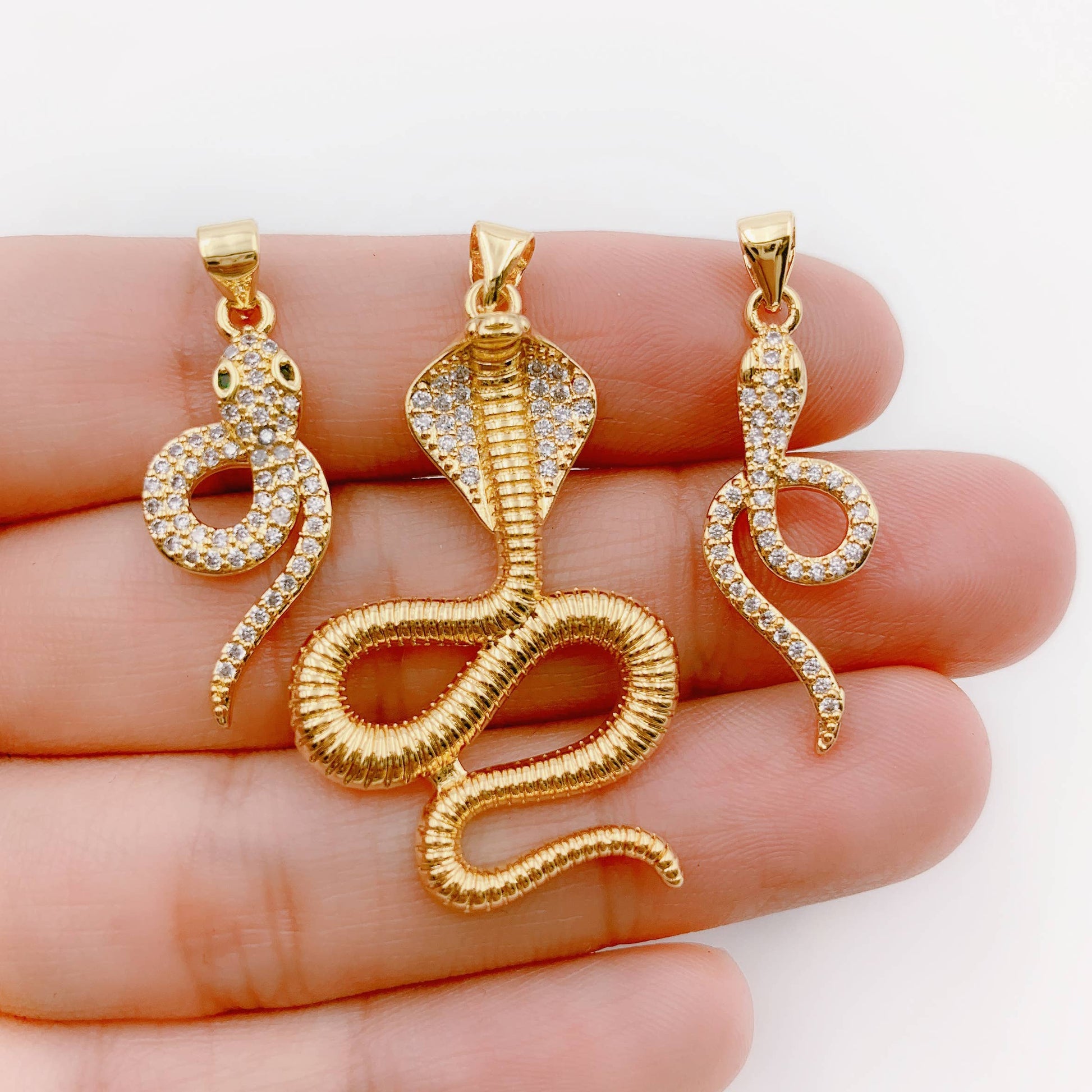 Gold Filled King Cobra Snake Charm - Pendant CZ Micro Pave