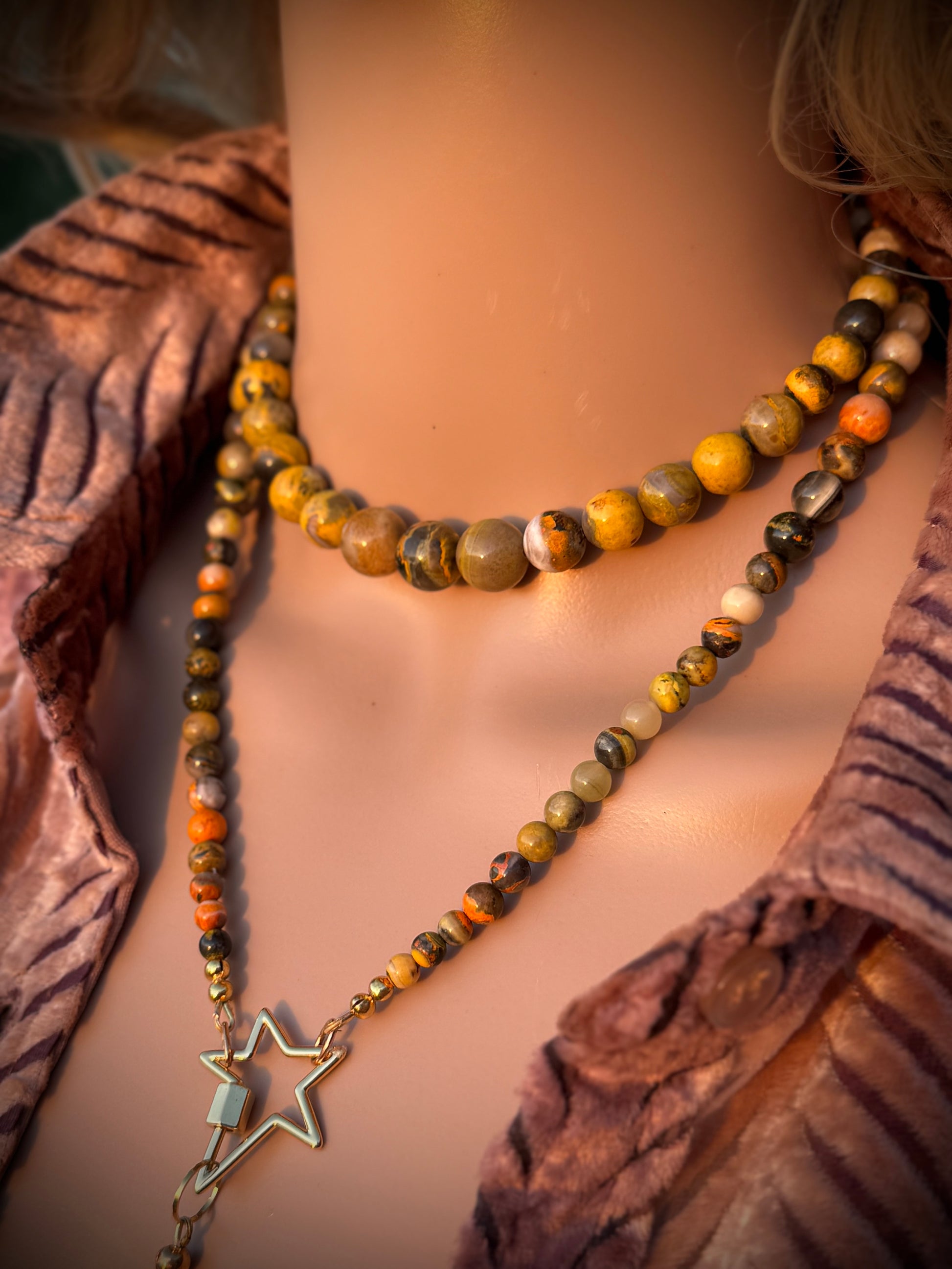 COLLECTIBLE! Bumblebee Jasper Wrap Lariat Necklace