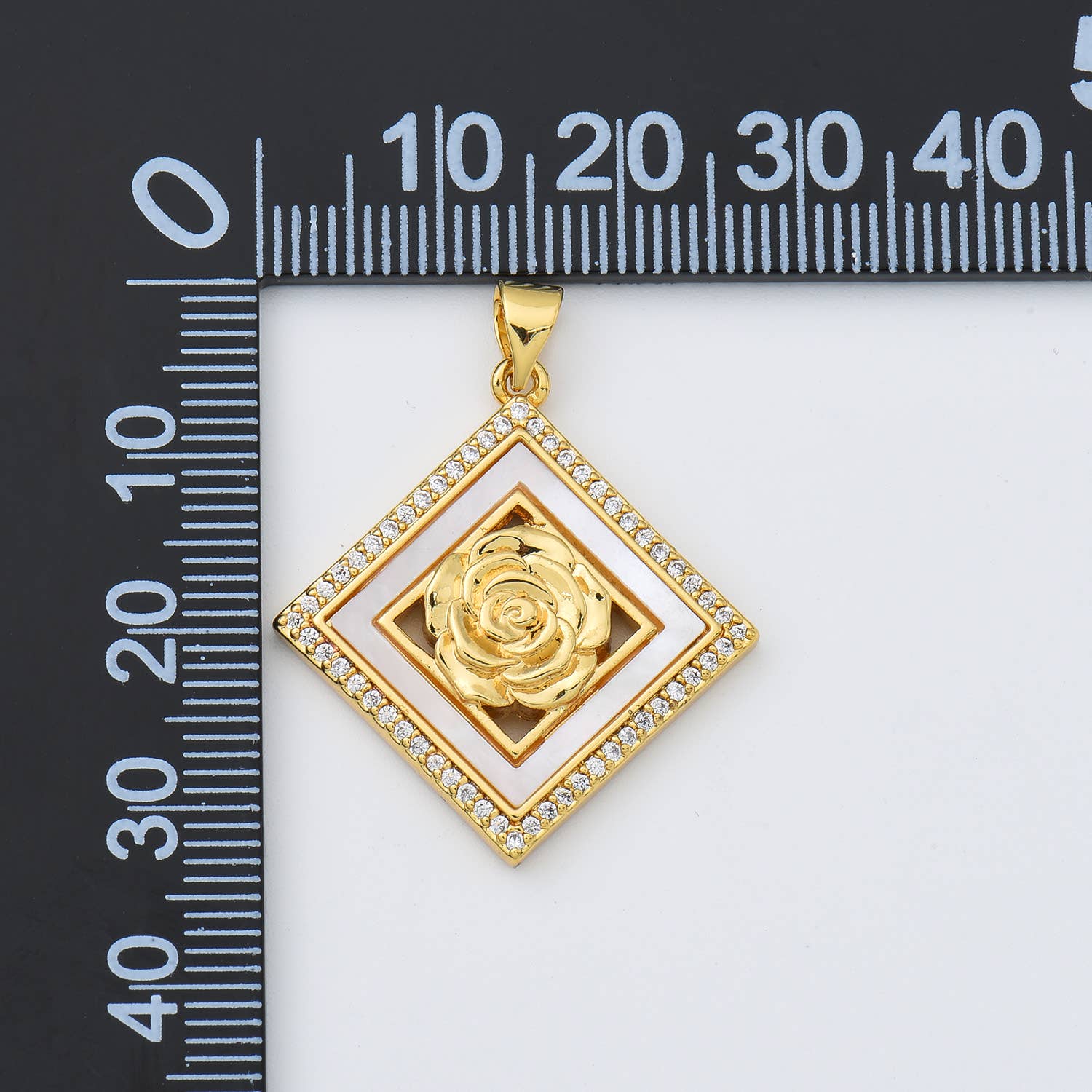 Gold Filled Diamond Shaped Rose Flower Shell Charm