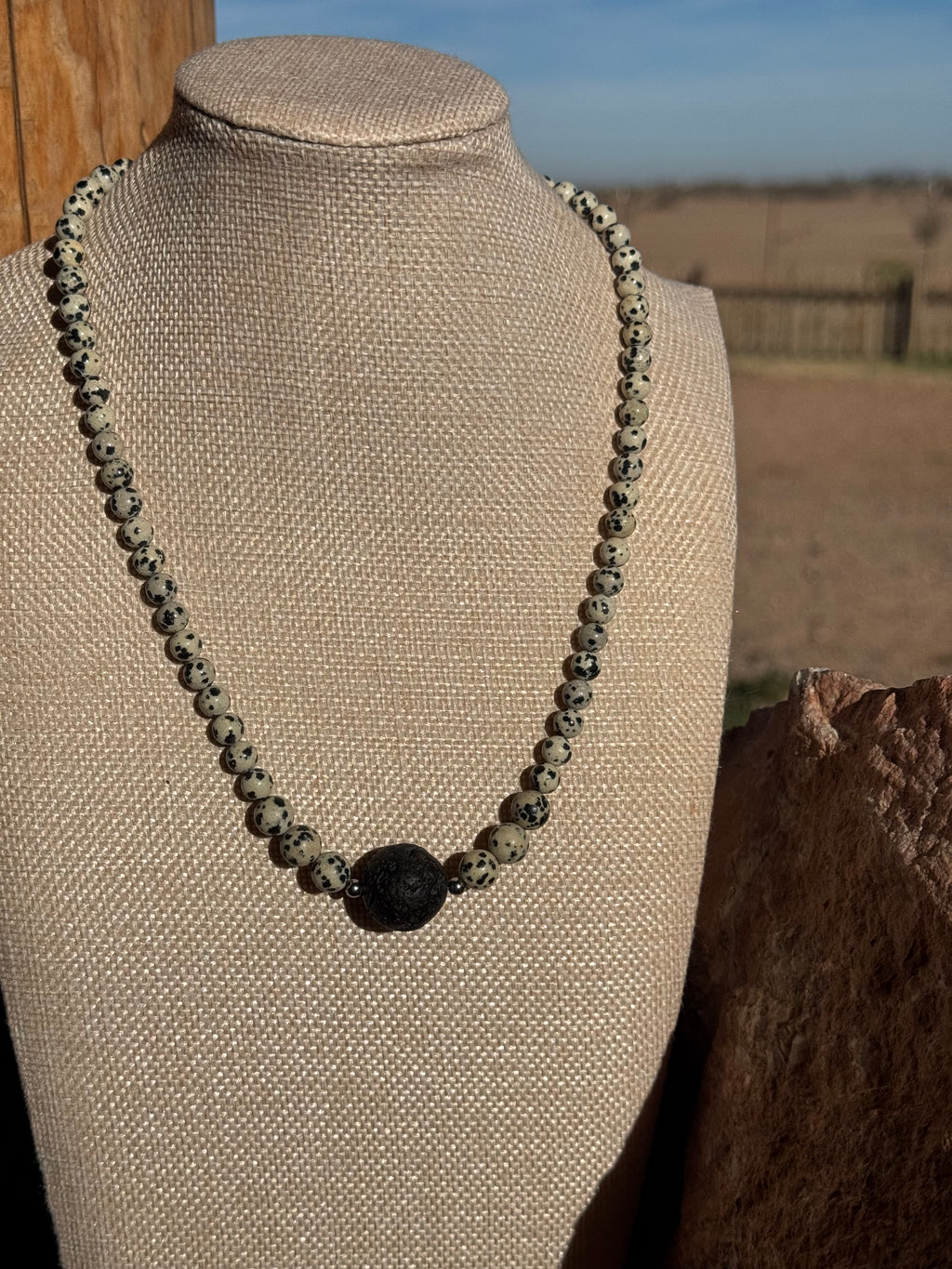 Dalmatian Jasper Necklace with Lava Stone
