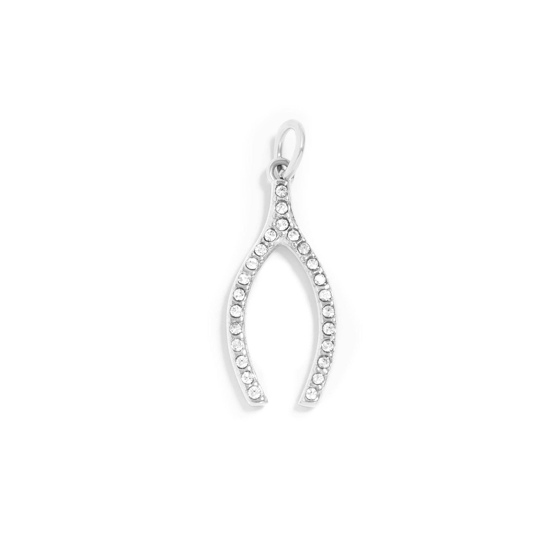Stainless Steel Rhinestone Wishbone Charm