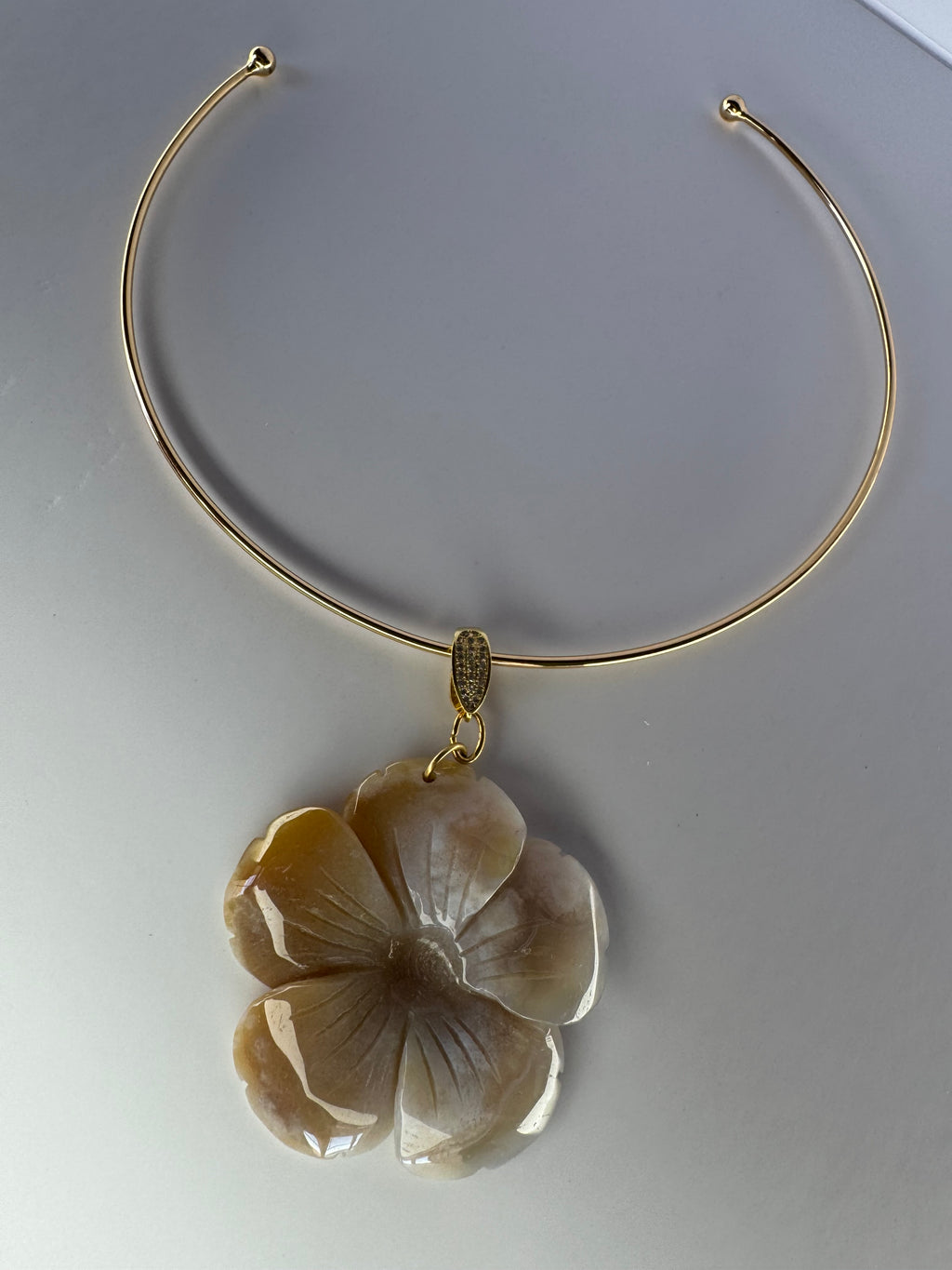 Flower Agate Pendant on Gold-Plated Choker Cuff
