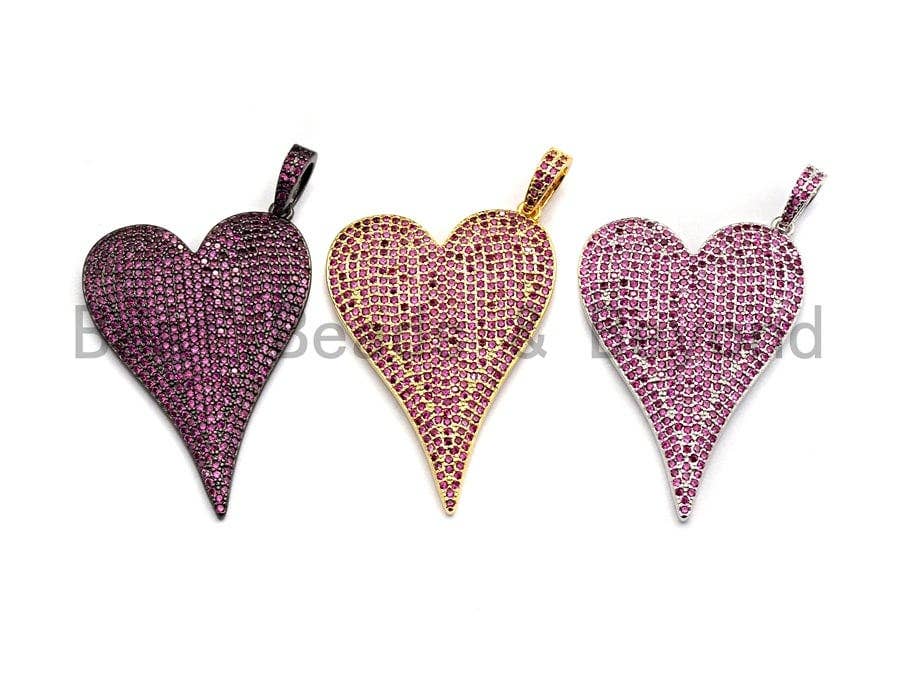 CZ Fuchsia Micro Pave Large Heart Charm/Pendant