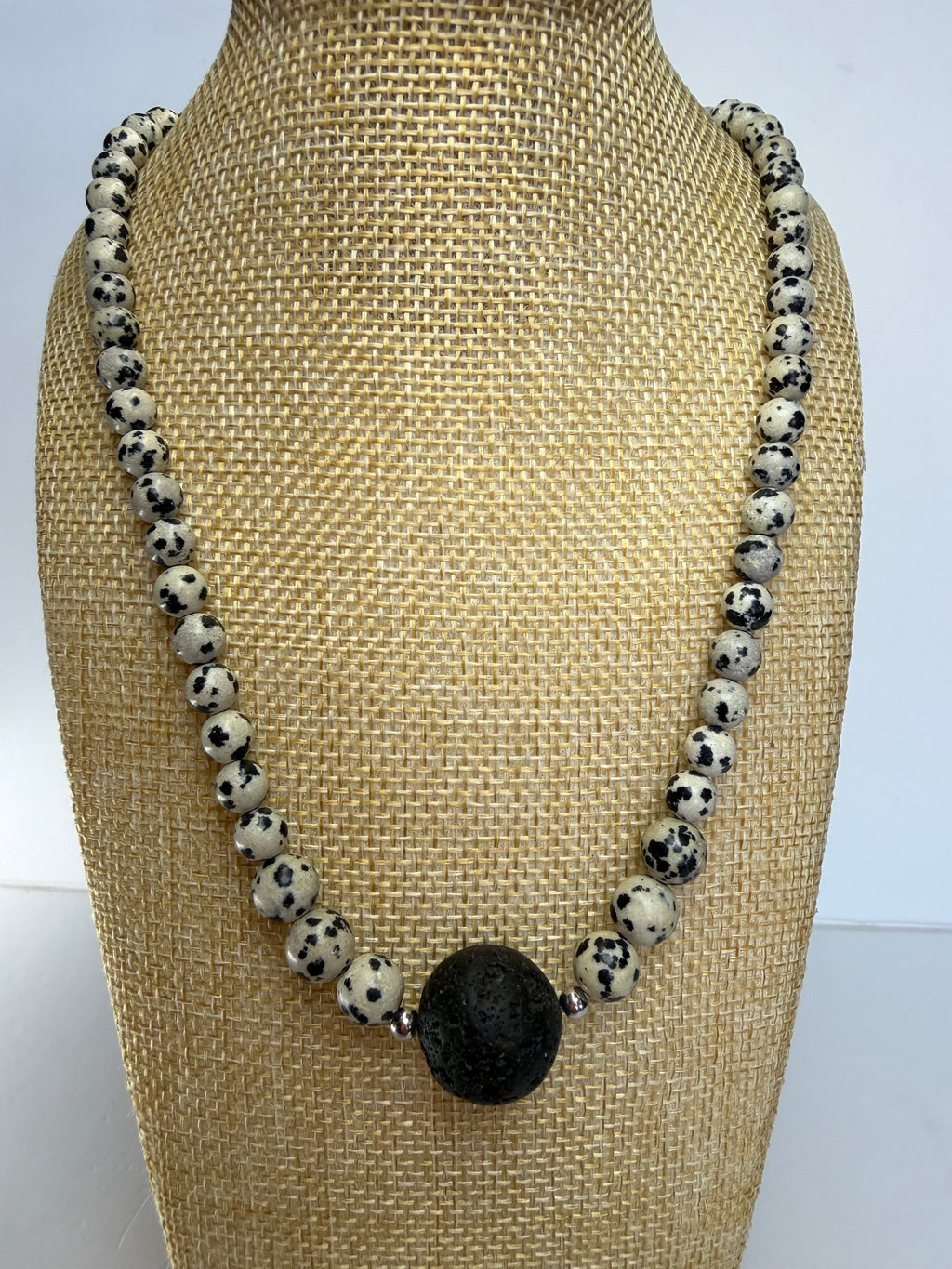 Dalmatian Jasper Necklace with Lava Stone