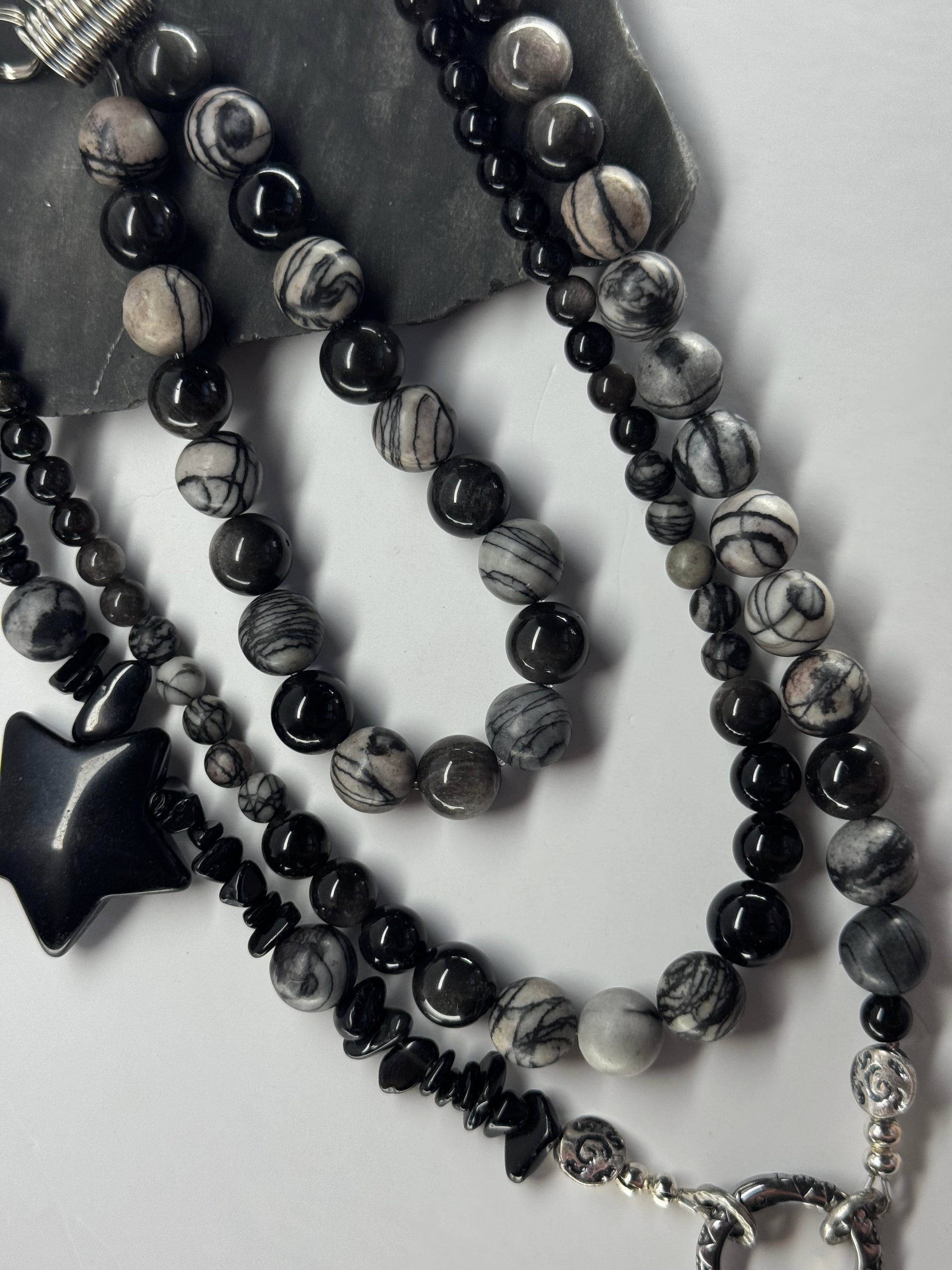 Spiderweb Jasper, Silver Sheen Obsidian - FREE BRACELET