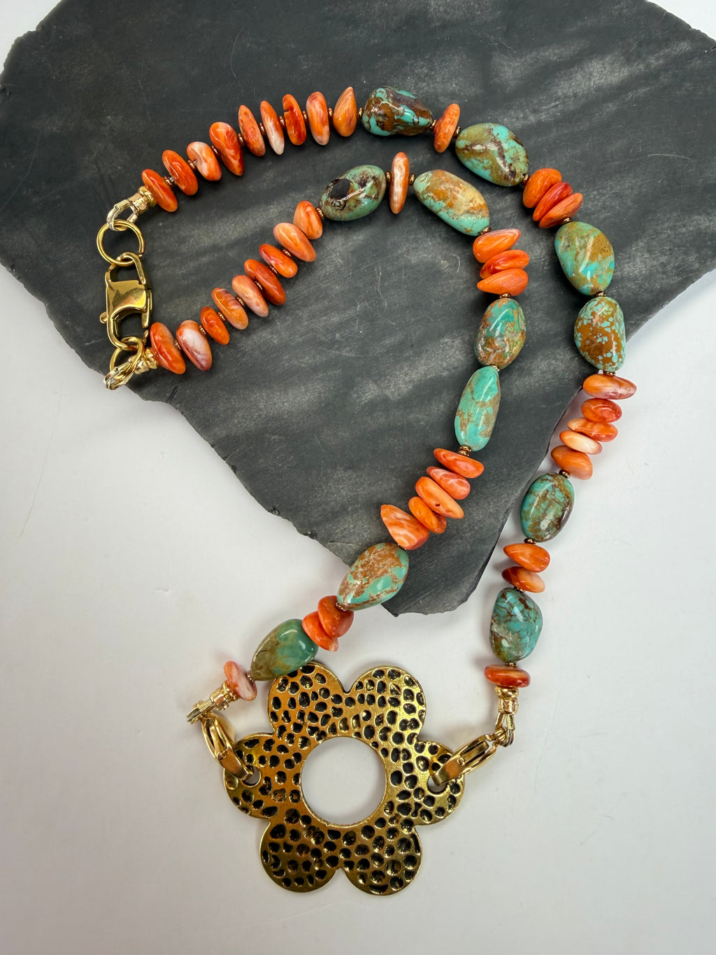 Kingman Turquoise & Spiny Oyster Necklace