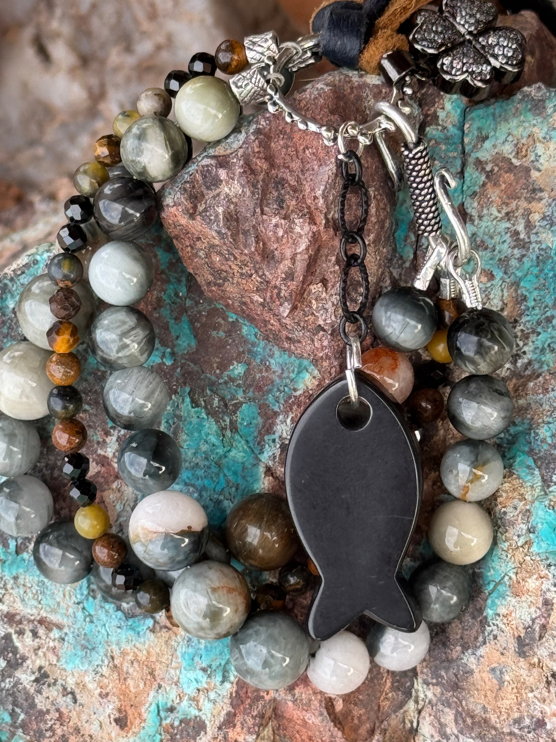 Eagle Eye & Tiger’s Eye Boho Multi Strand Bracelet